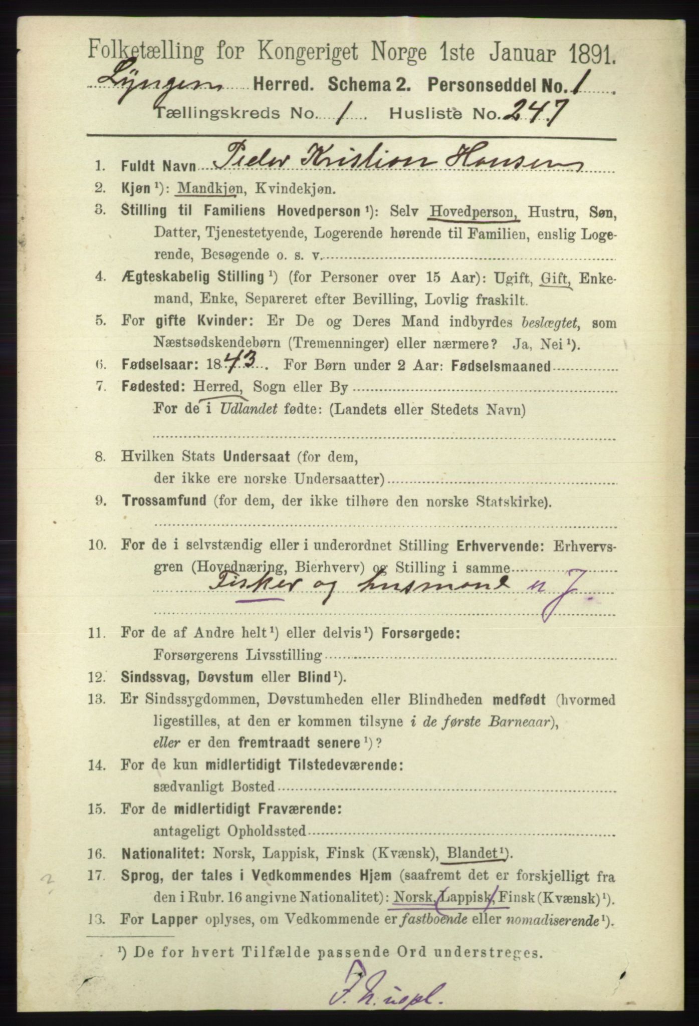 RA, 1891 census for 1938 Lyngen, 1891, p. 1917