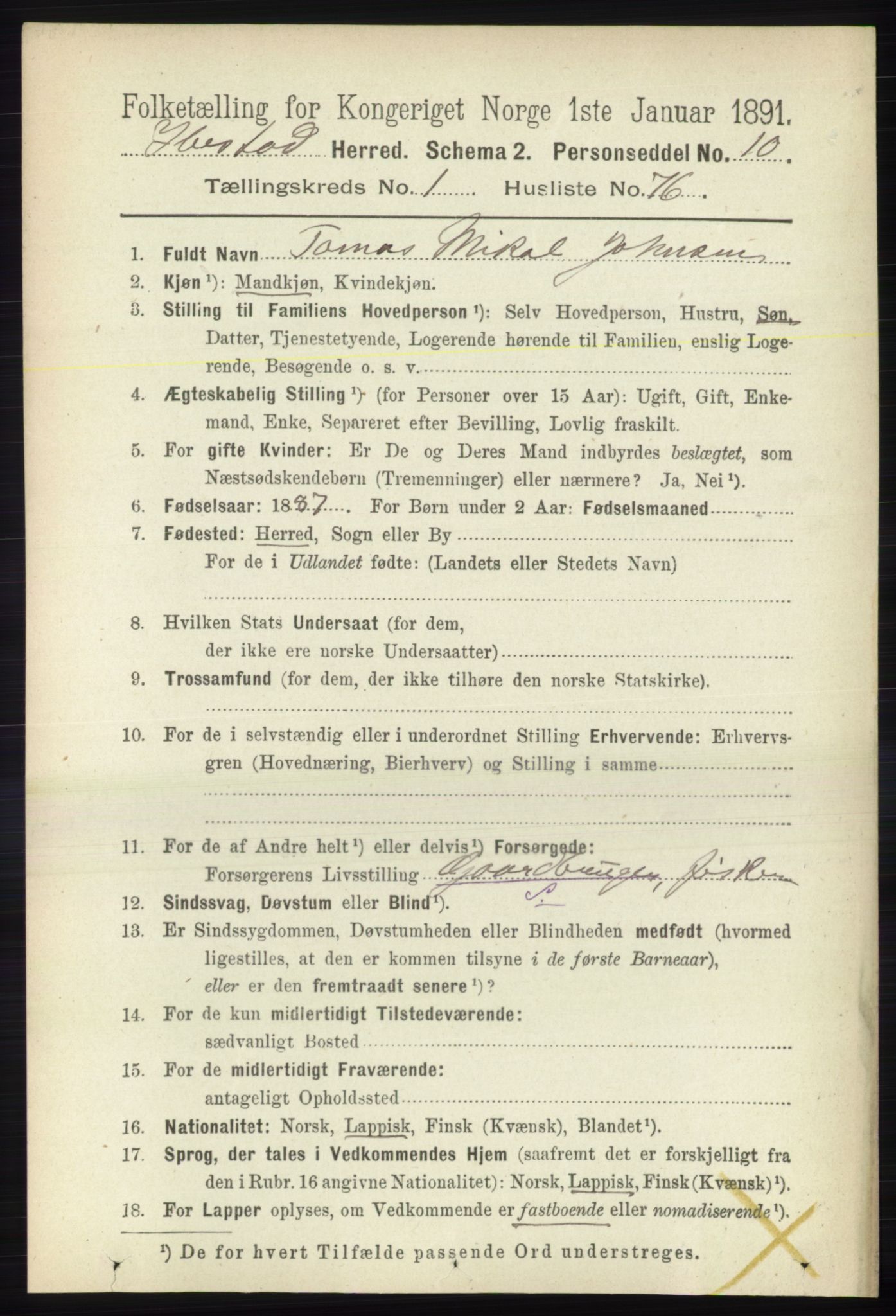 RA, 1891 census for 1917 Ibestad, 1891, p. 647