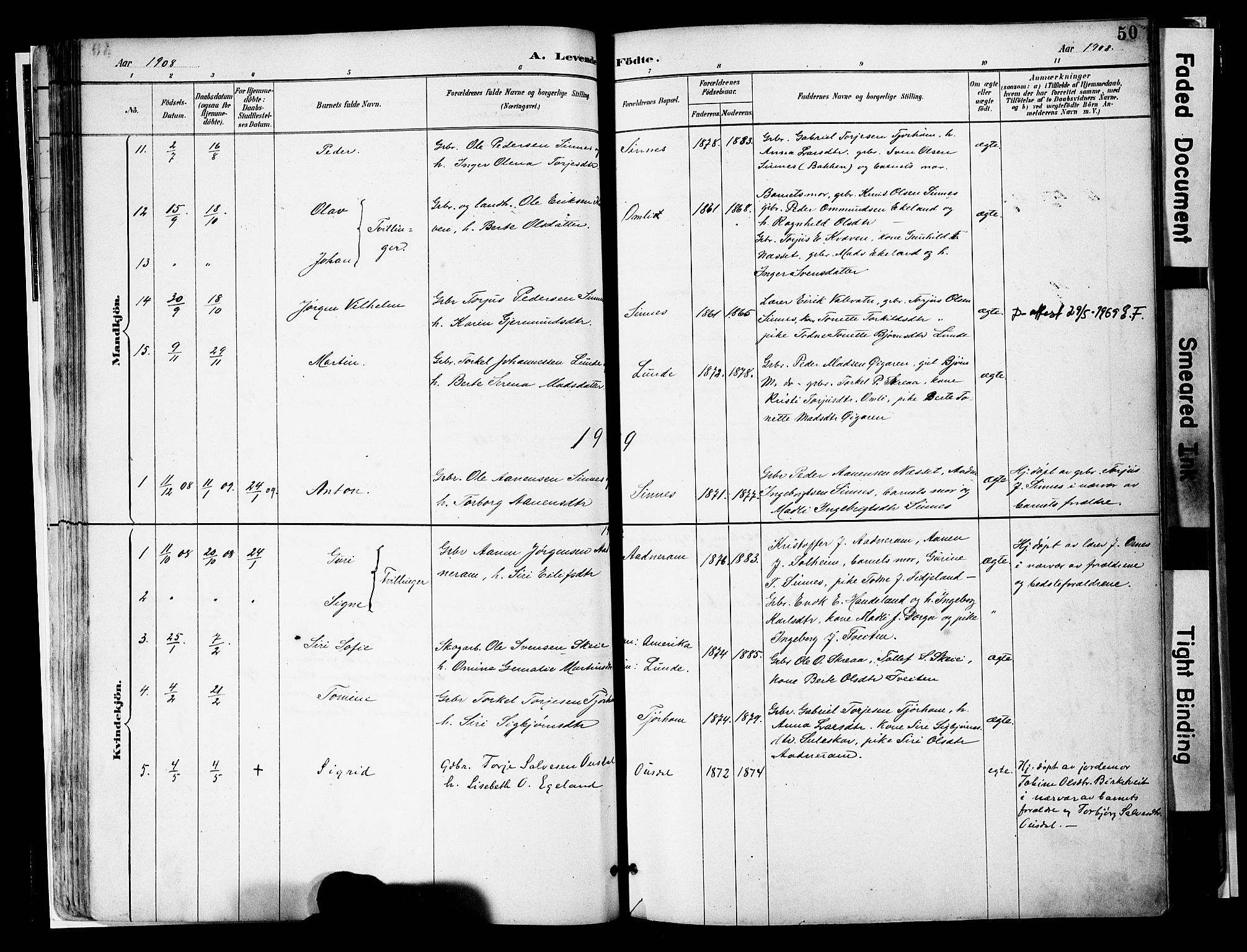 Sirdal sokneprestkontor, SAK/1111-0036/F/Fa/Faa/L0001: Parish register (official) no. A 1, 1887-1910, p. 50