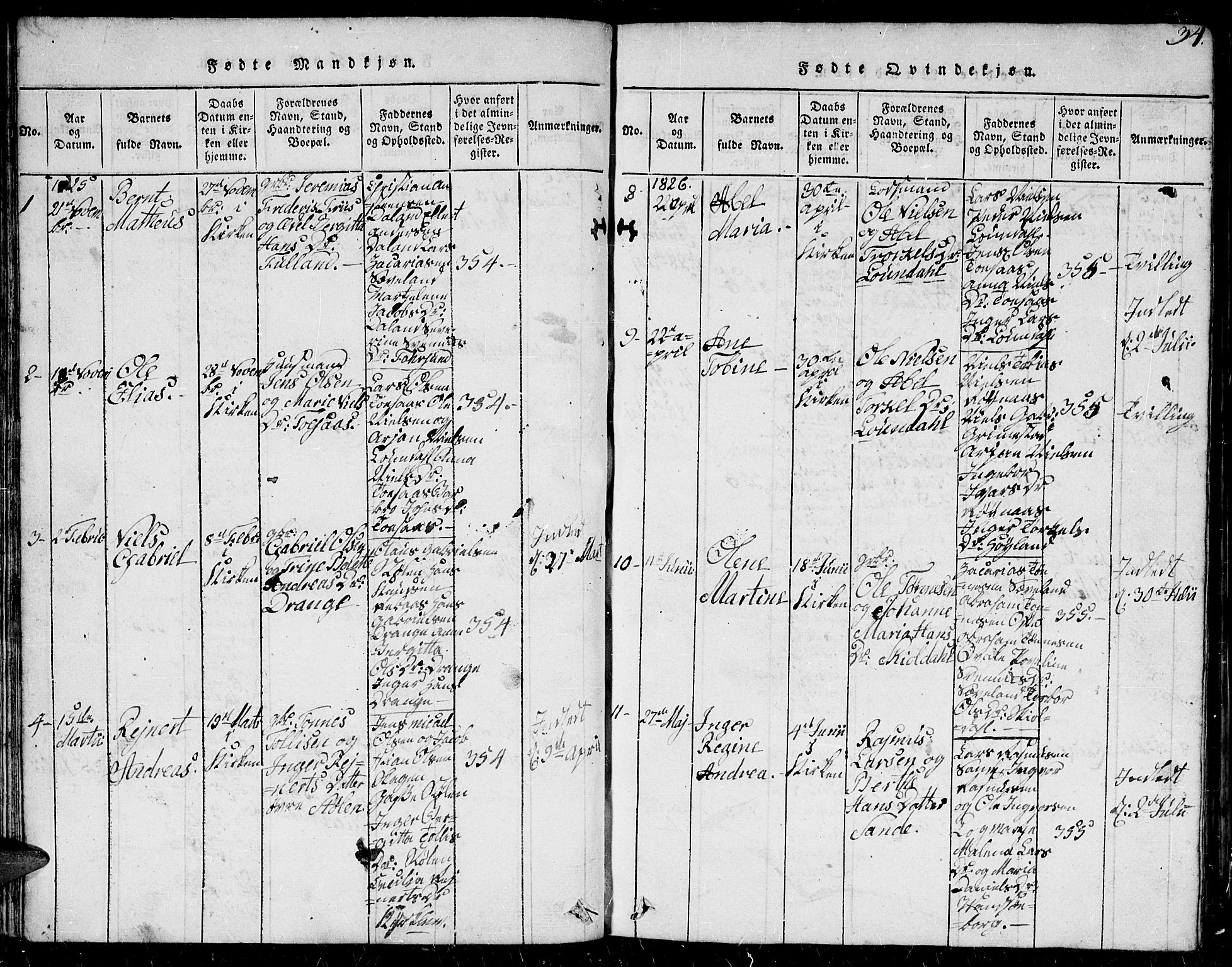 Herad sokneprestkontor, AV/SAK-1111-0018/F/Fb/Fba/L0001: Parish register (copy) no. B 1, 1815-1852, p. 34