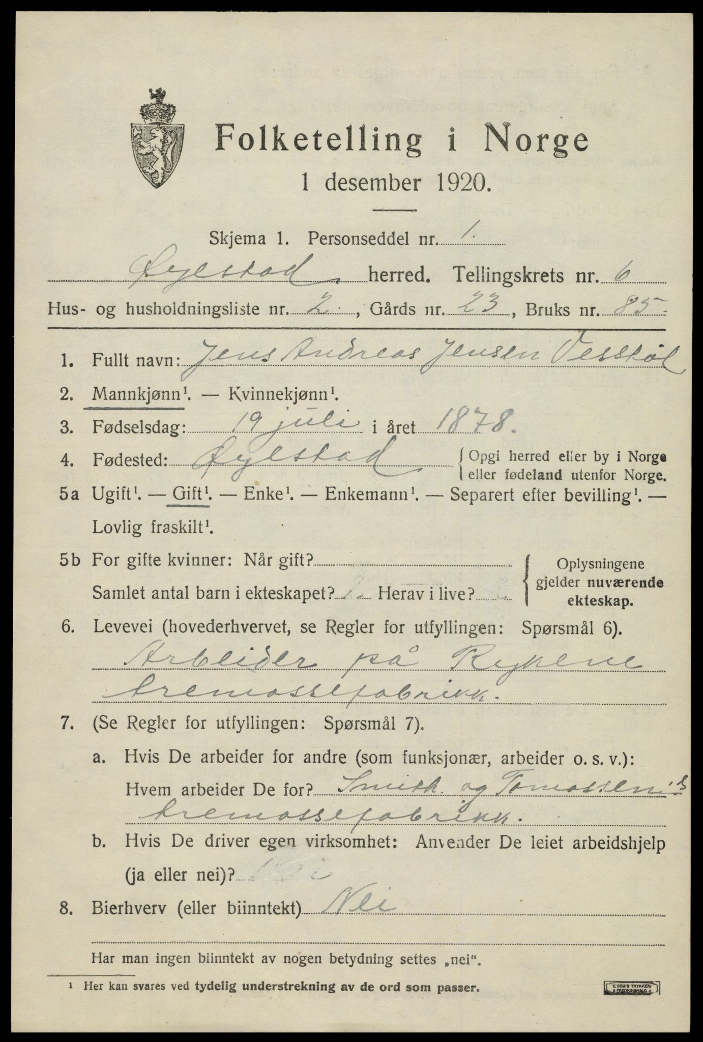 SAK, 1920 census for Øyestad, 1920, p. 4188