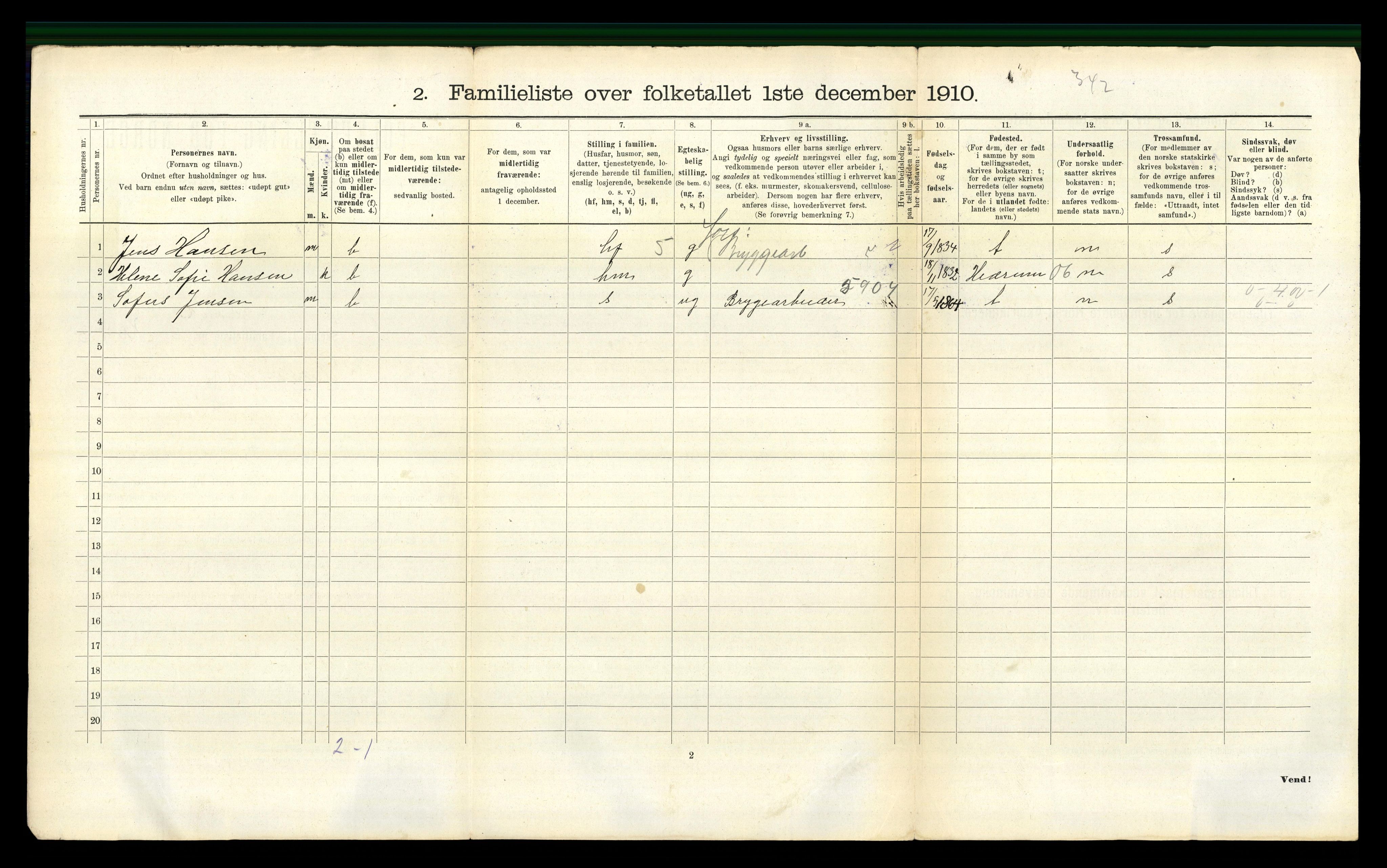 RA, 1910 census for Larvik, 1910, p. 5302