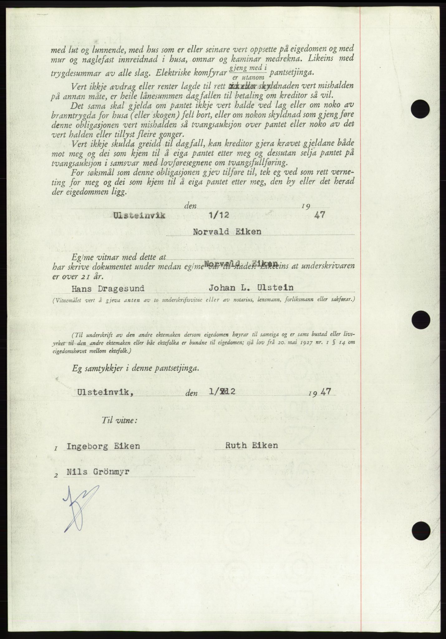 Søre Sunnmøre sorenskriveri, AV/SAT-A-4122/1/2/2C/L0115: Mortgage book no. 3B, 1947-1948, Diary no: : 1788/1947