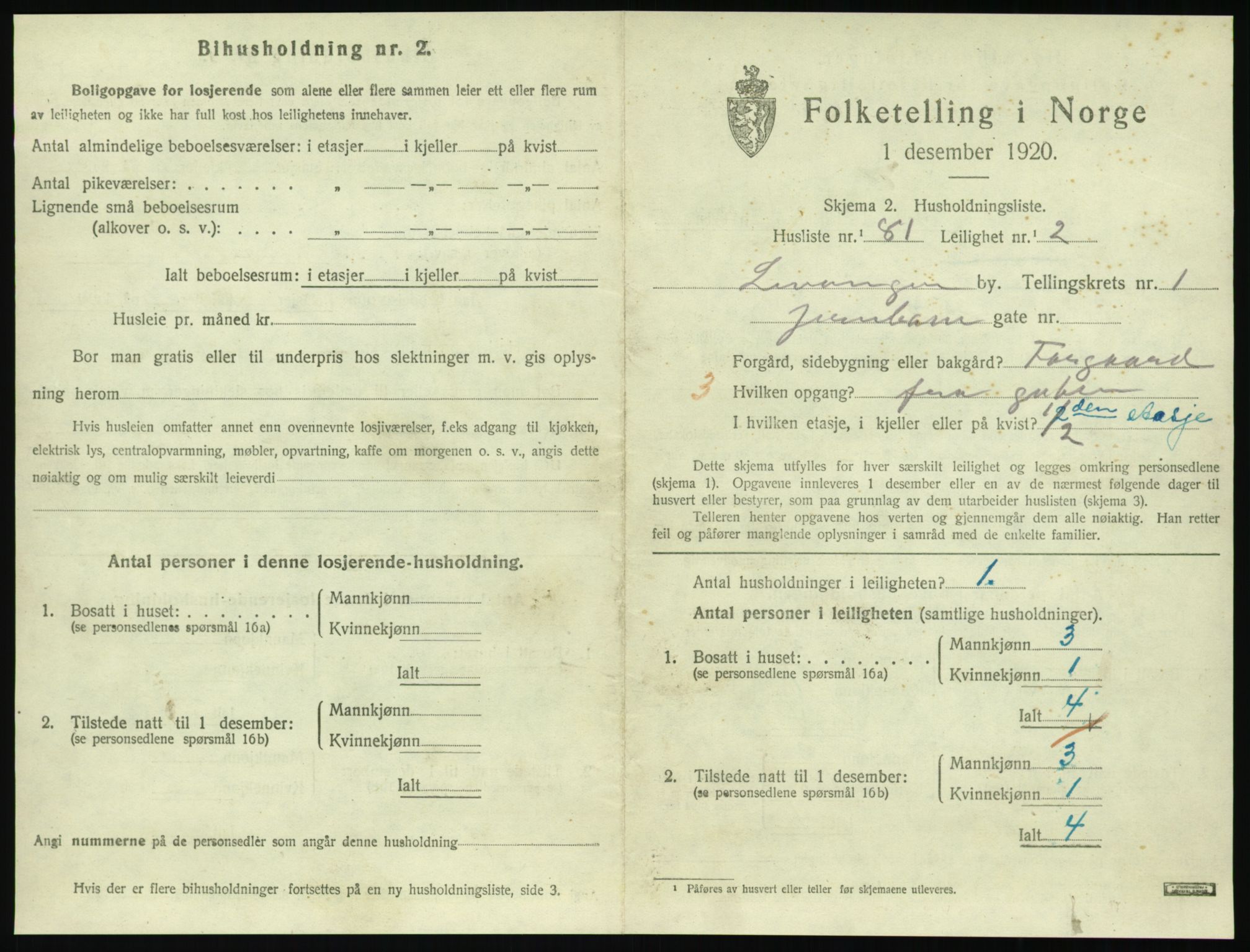 SAT, 1920 census for Levanger town, 1920, p. 804