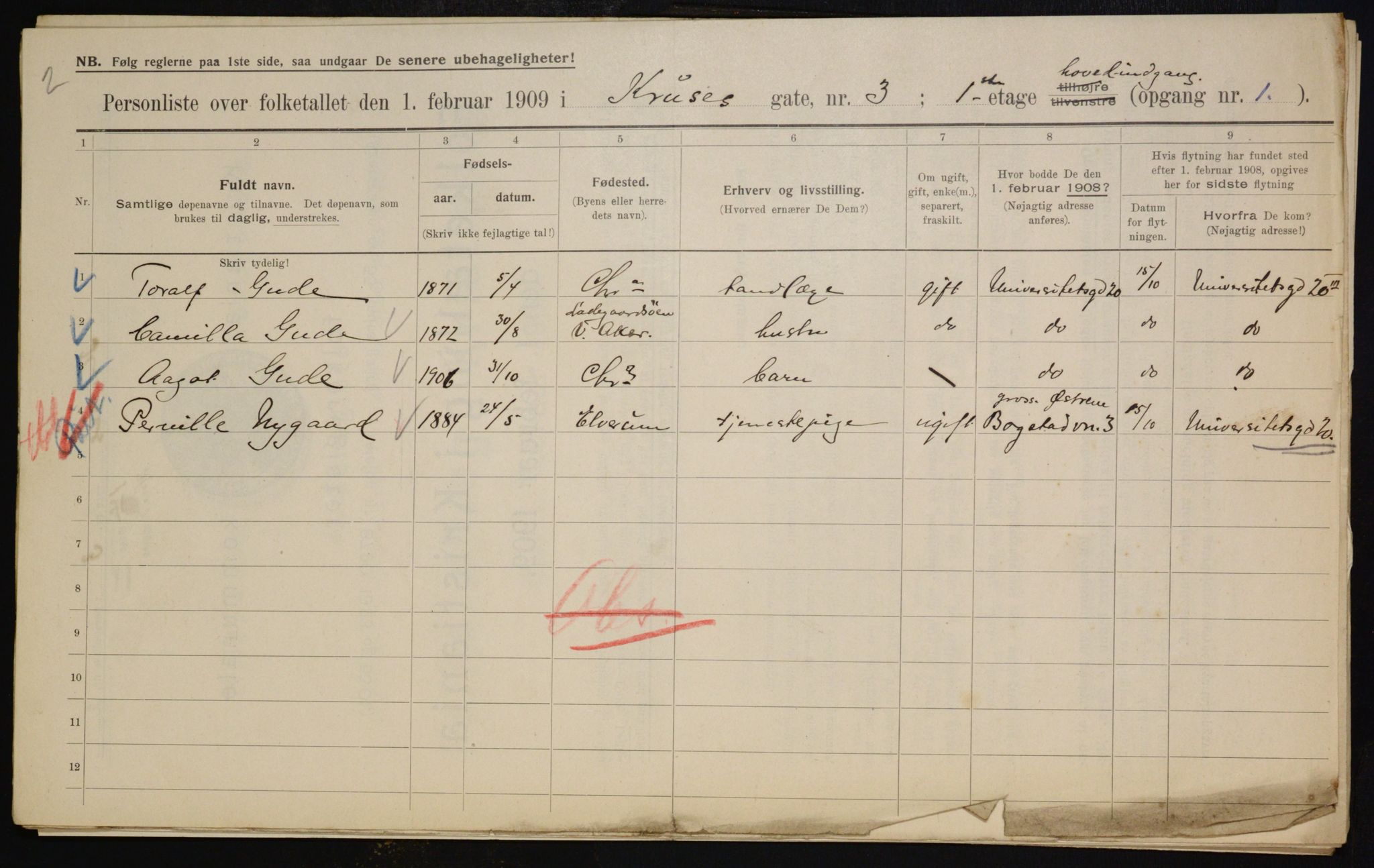 OBA, Municipal Census 1909 for Kristiania, 1909, p. 50398