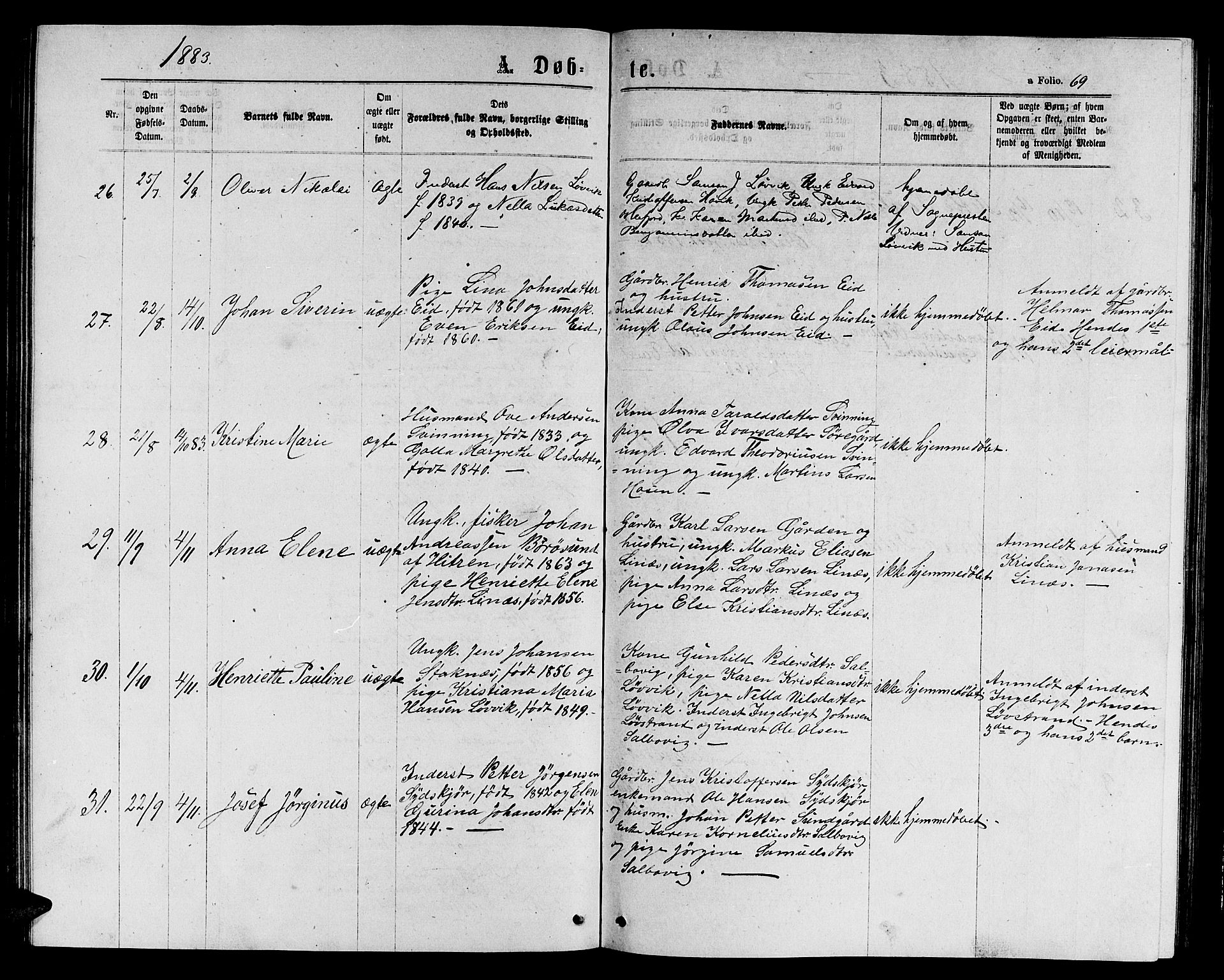 Ministerialprotokoller, klokkerbøker og fødselsregistre - Sør-Trøndelag, SAT/A-1456/656/L0695: Parish register (copy) no. 656C01, 1867-1889, p. 69