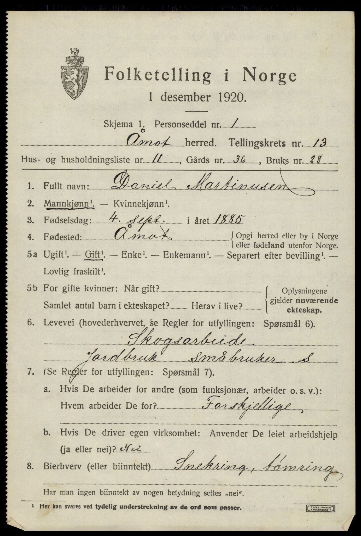 SAH, 1920 census for Åmot, 1920, p. 10867