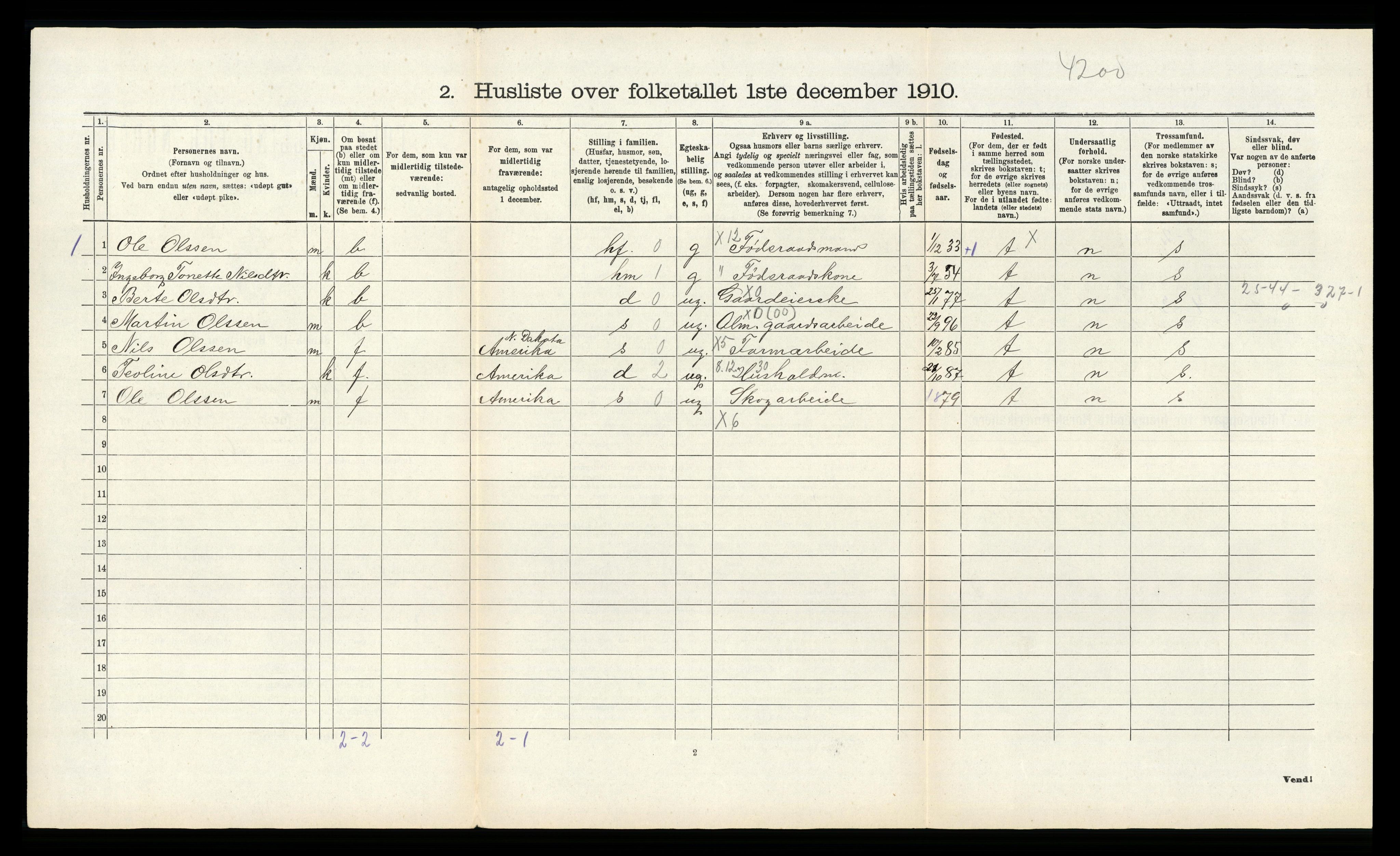 RA, 1910 census for Gyland, 1910, p. 407