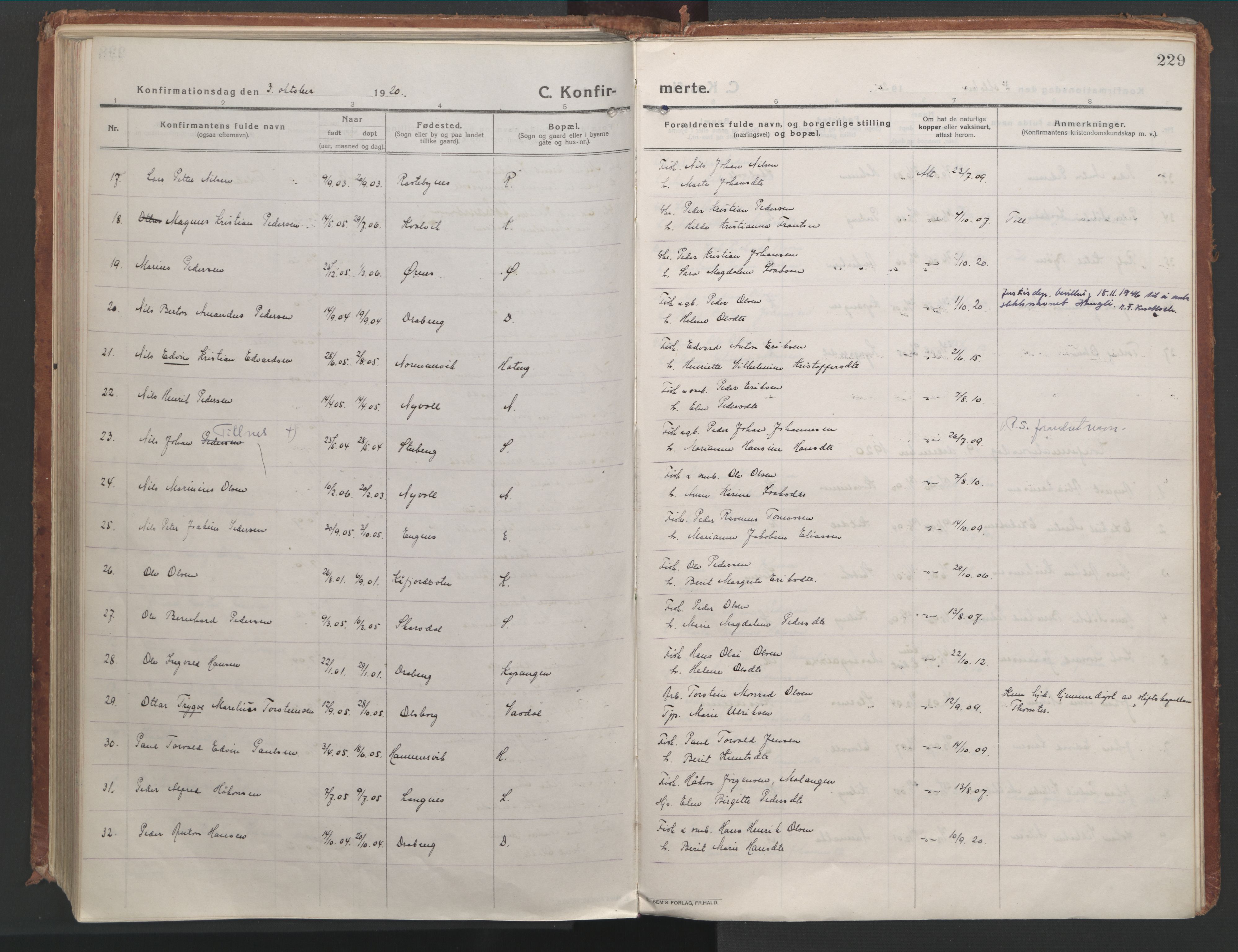 Lyngen sokneprestembete, SATØ/S-1289/H/He/Hea/L0012kirke: Parish register (official) no. 12, 1914-1923, p. 229