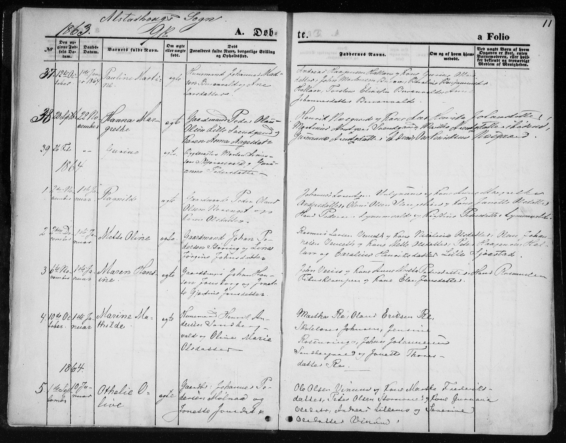 Ministerialprotokoller, klokkerbøker og fødselsregistre - Nord-Trøndelag, SAT/A-1458/717/L0157: Parish register (official) no. 717A08 /1, 1863-1877, p. 11