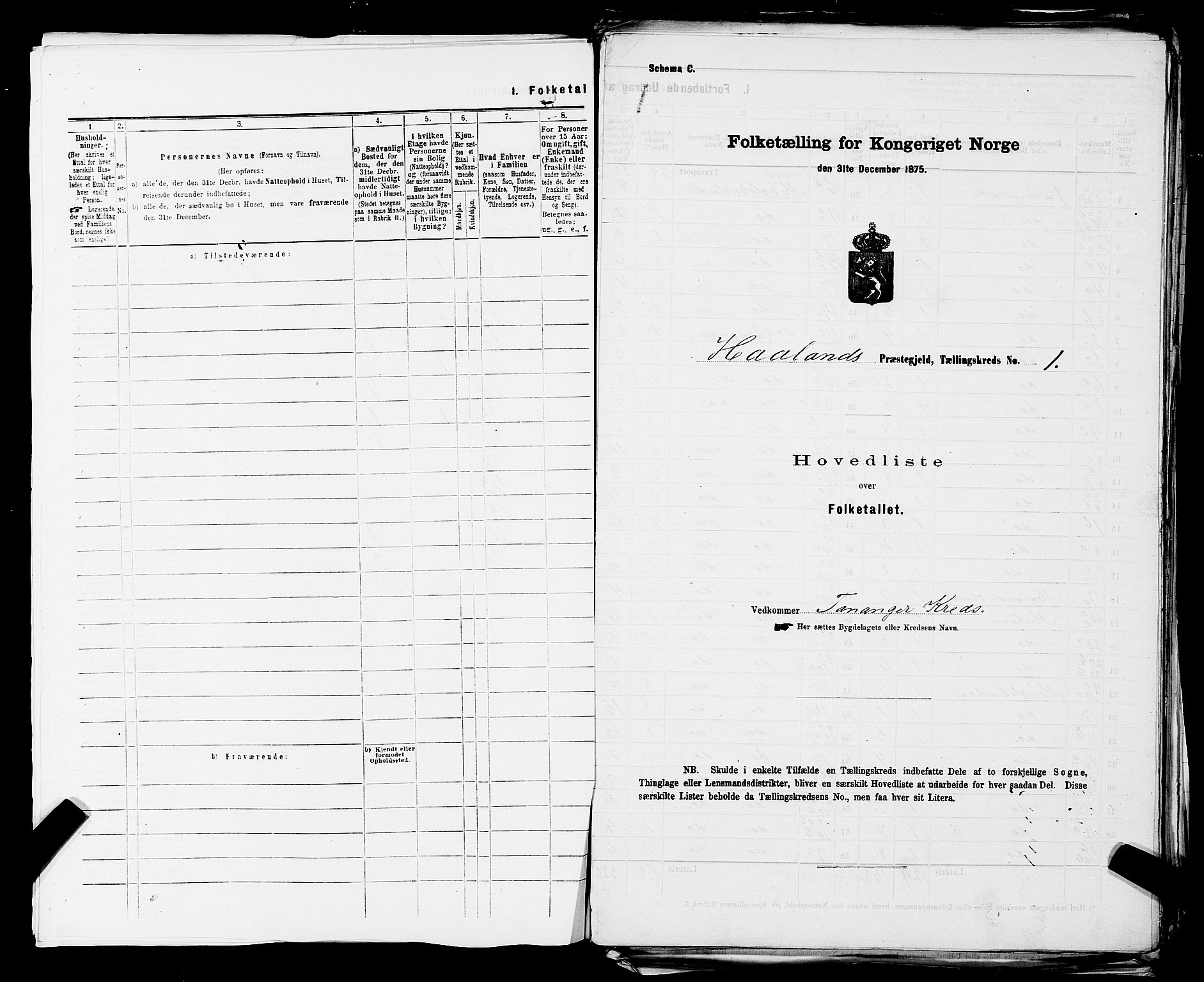 SAST, 1875 census for 1124P Håland, 1875, p. 11