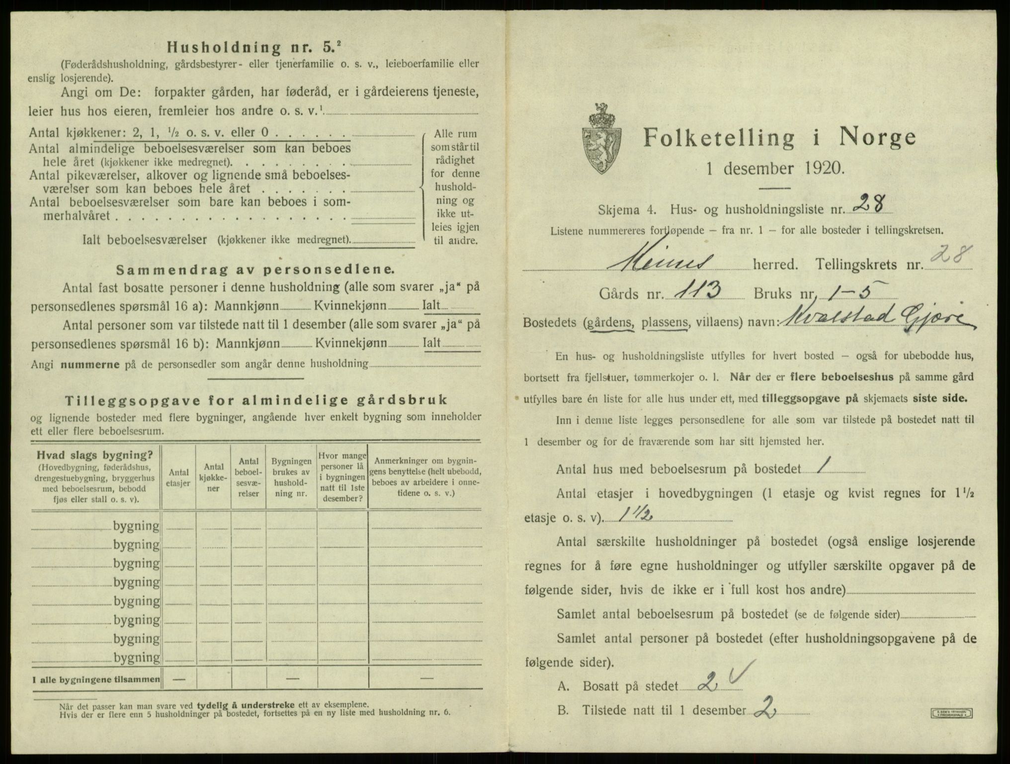 SAB, 1920 census for Kinn, 1920, p. 1397