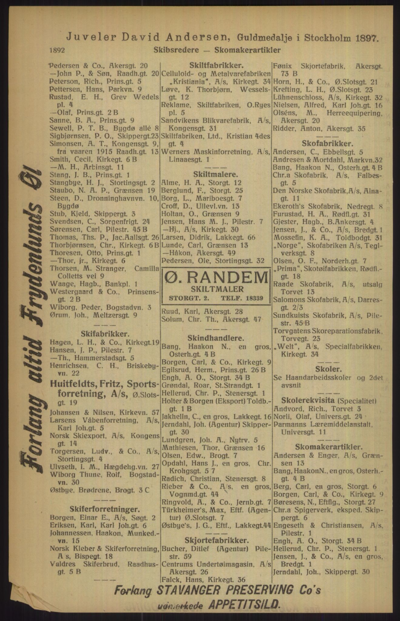 Kristiania/Oslo adressebok, PUBL/-, 1915, p. 1892