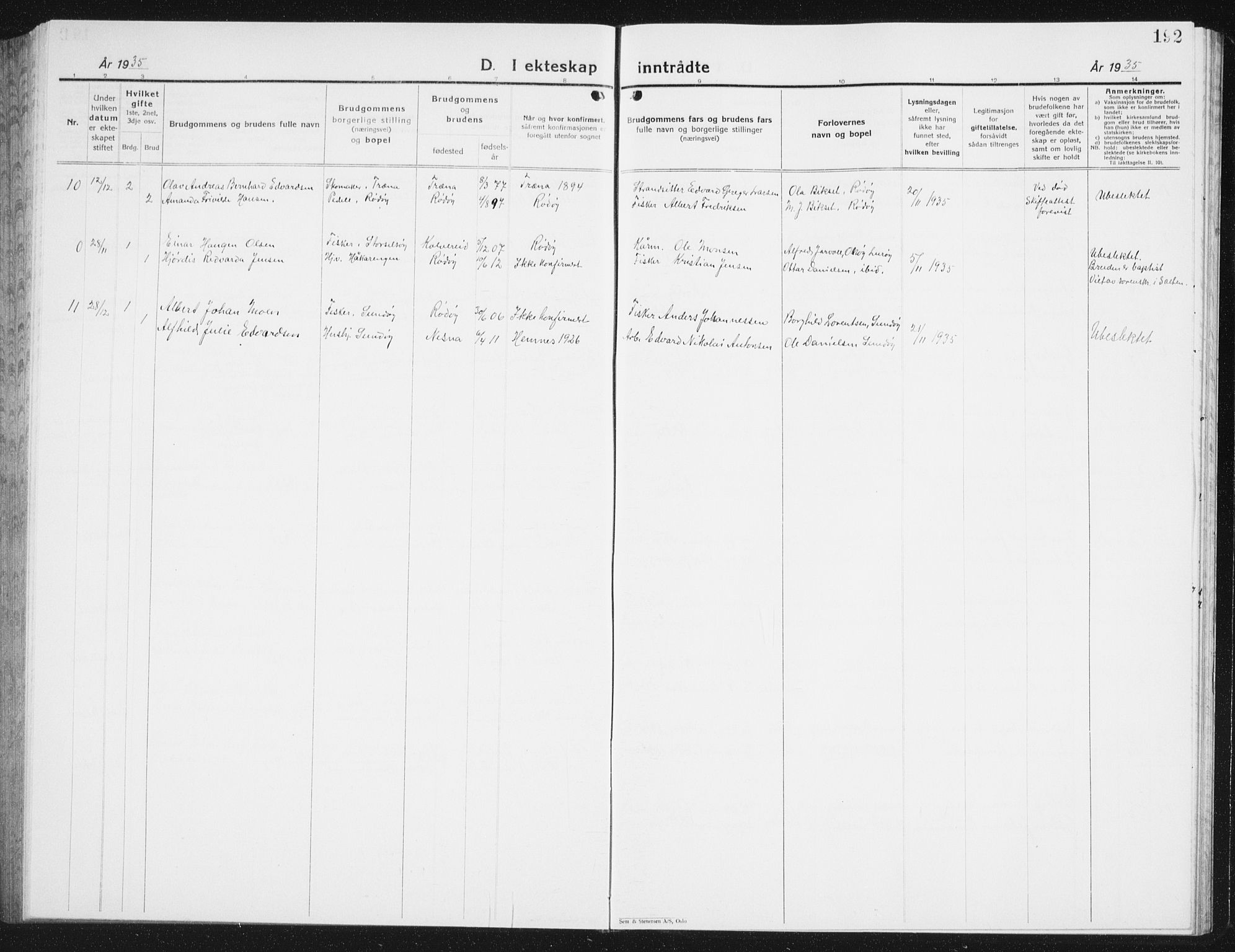 Ministerialprotokoller, klokkerbøker og fødselsregistre - Nordland, AV/SAT-A-1459/841/L0622: Parish register (copy) no. 841C06, 1924-1942, p. 192