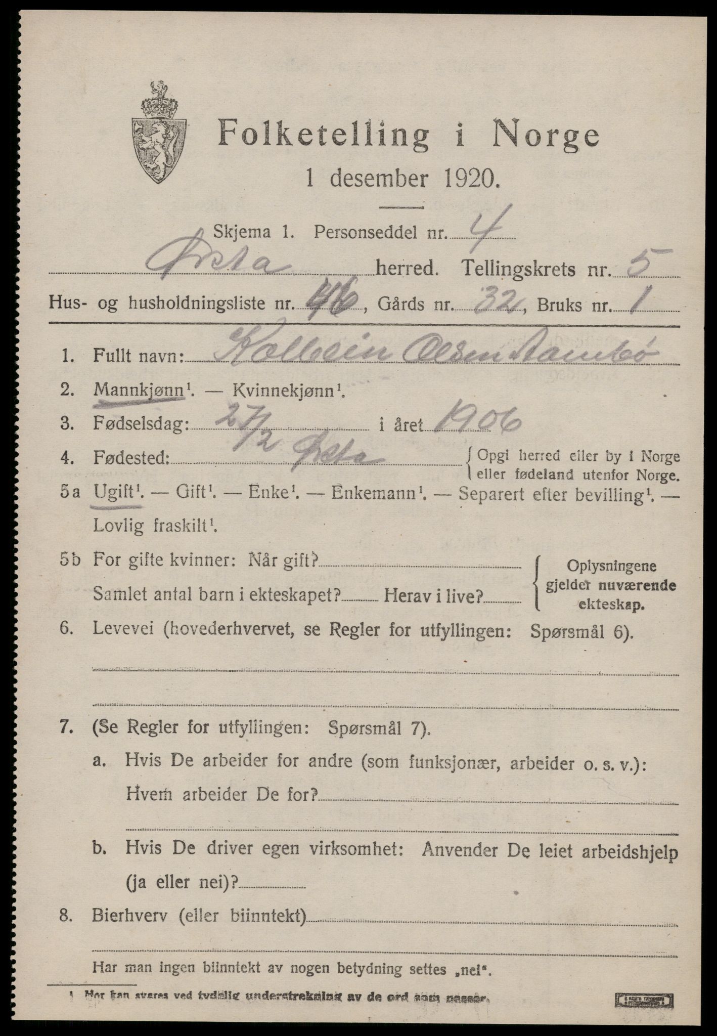 SAT, 1920 census for Ørsta, 1920, p. 4762