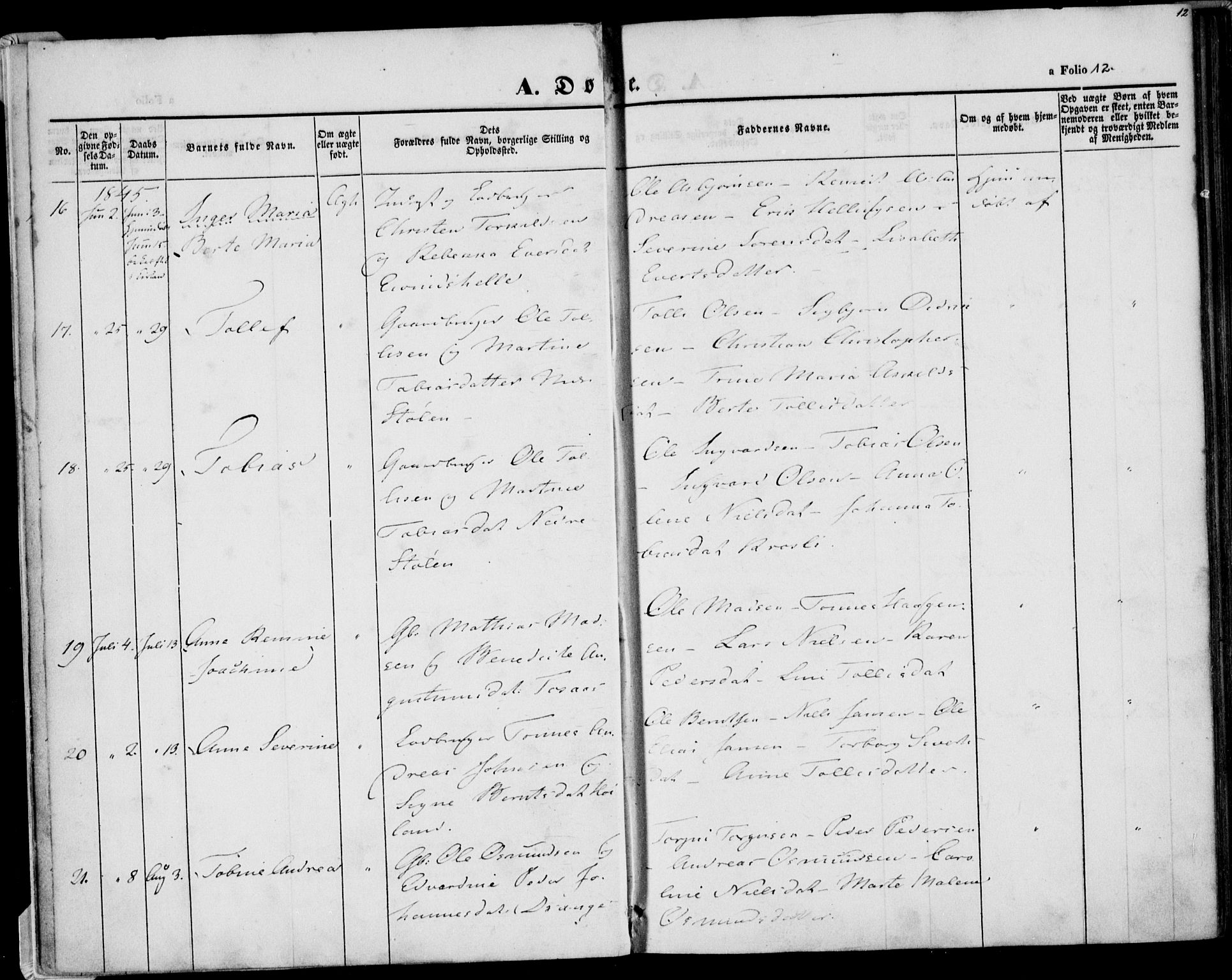 Herad sokneprestkontor, AV/SAK-1111-0018/F/Fa/Faa/L0004: Parish register (official) no. A 4, 1844-1853, p. 12