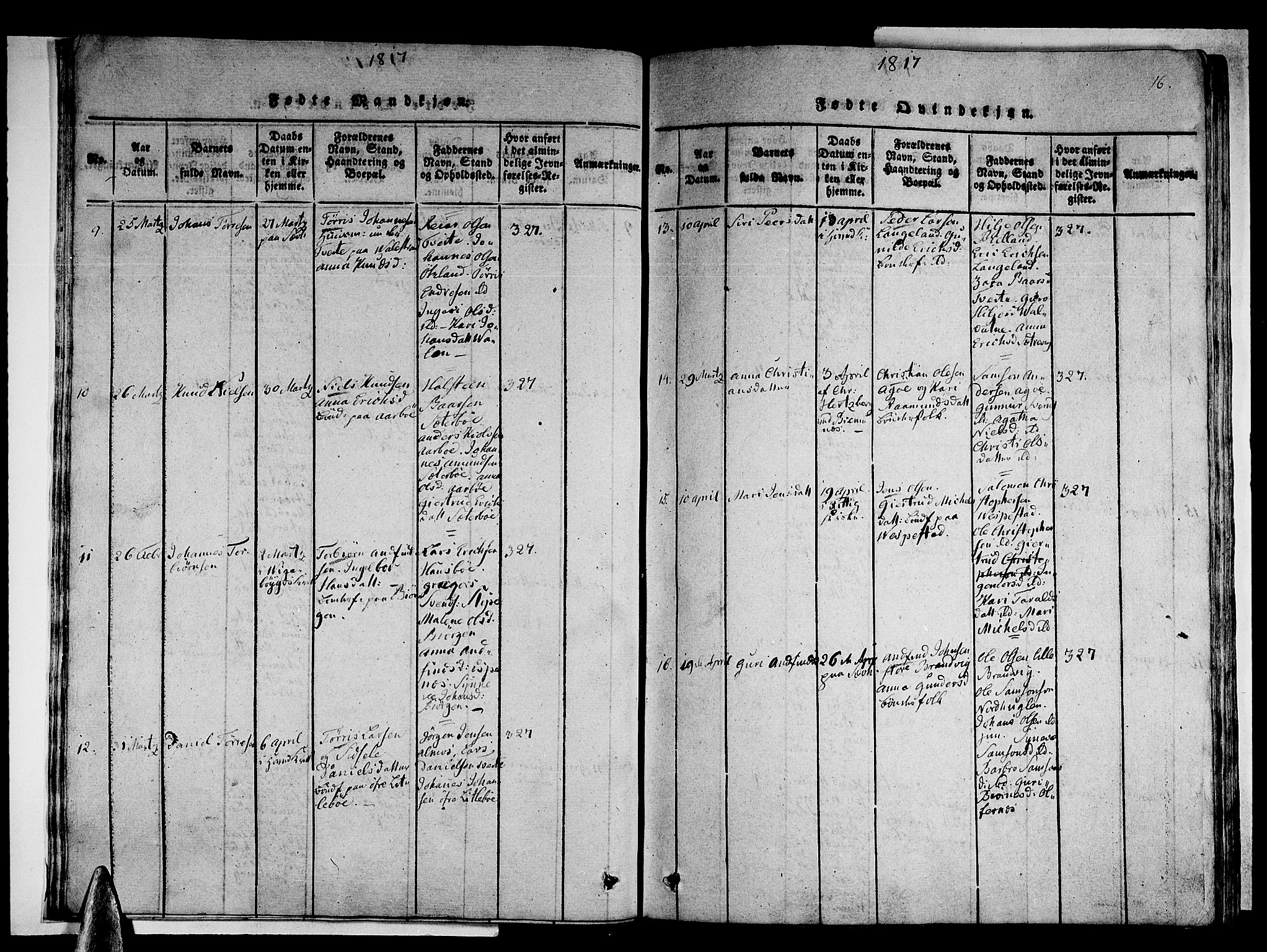 Stord sokneprestembete, SAB/A-78201/H/Haa: Parish register (official) no. A 5, 1816-1825, p. 16