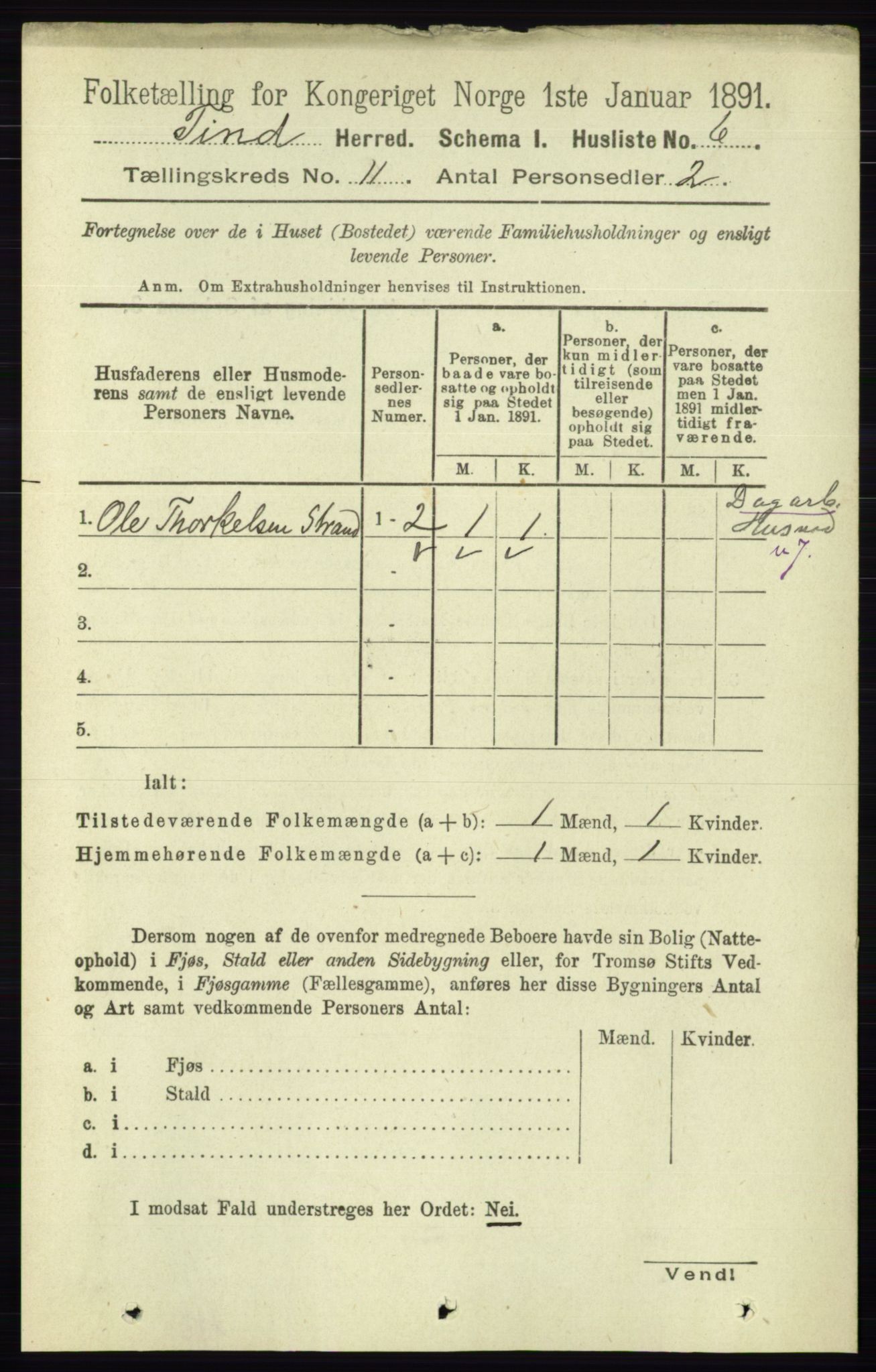 RA, 1891 census for 0826 Tinn, 1891, p. 2098