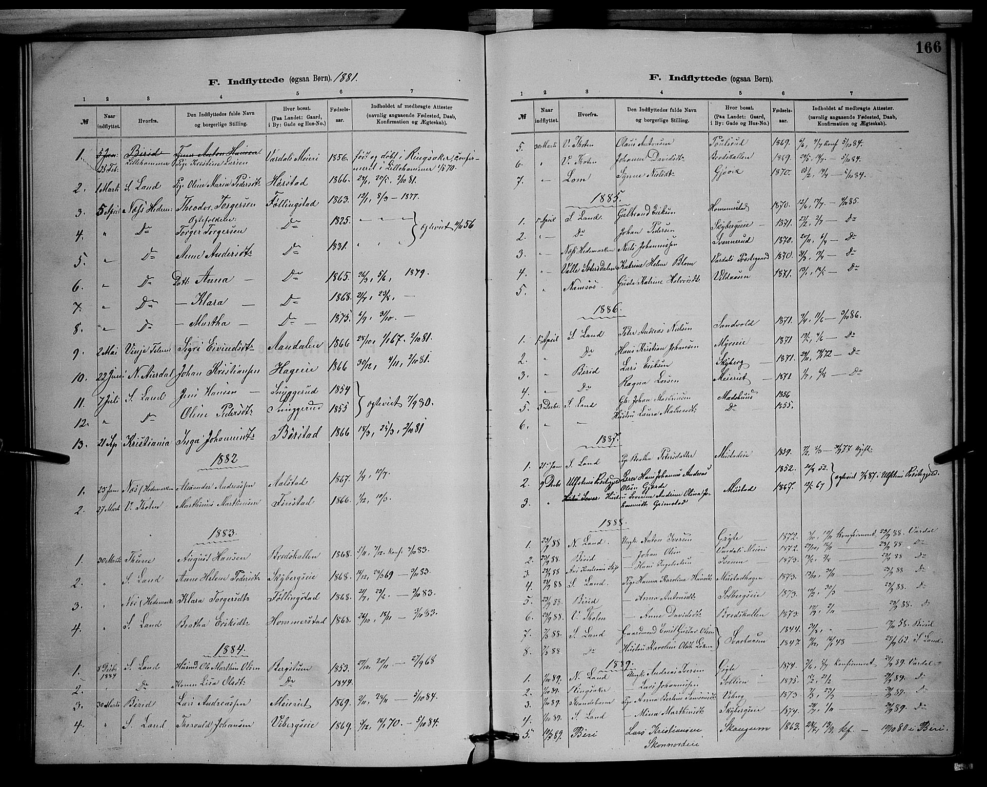 Vardal prestekontor, SAH/PREST-100/H/Ha/Hab/L0008: Parish register (copy) no. 8, 1881-1898, p. 166