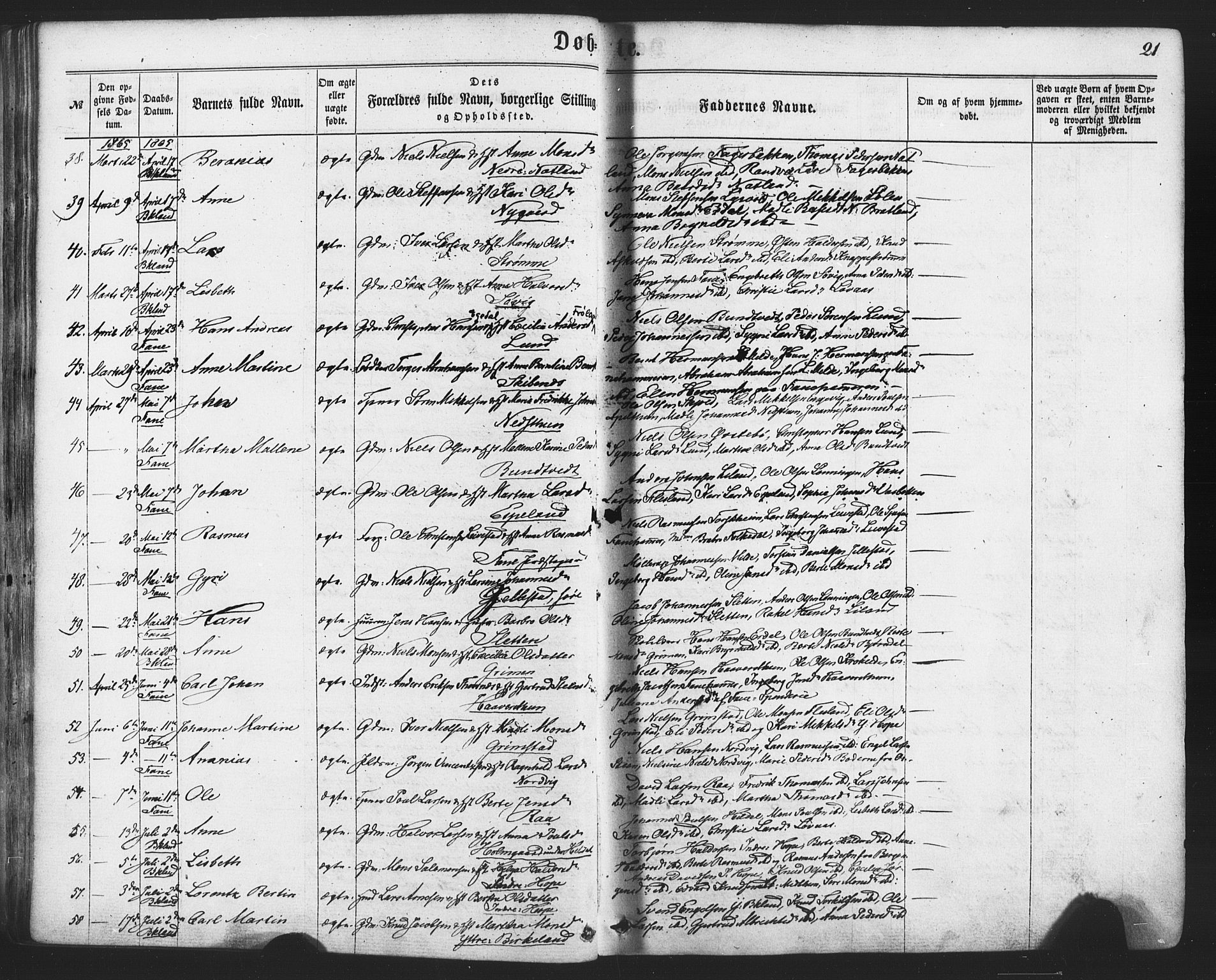 Fana Sokneprestembete, AV/SAB-A-75101/H/Haa/Haaa/L0012: Parish register (official) no. A 12, 1862-1878, p. 21