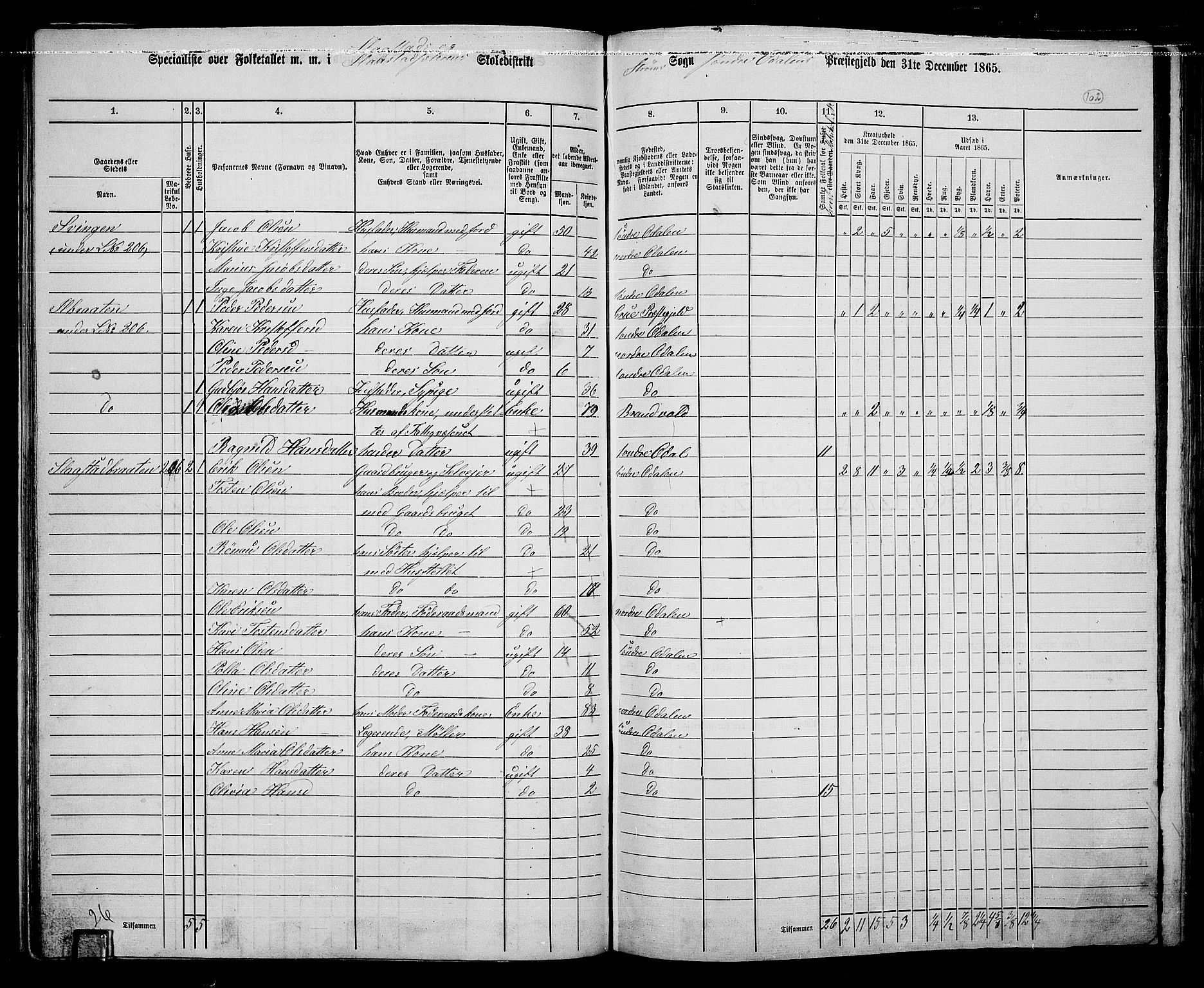 RA, 1865 census for Sør-Odal, 1865, p. 92