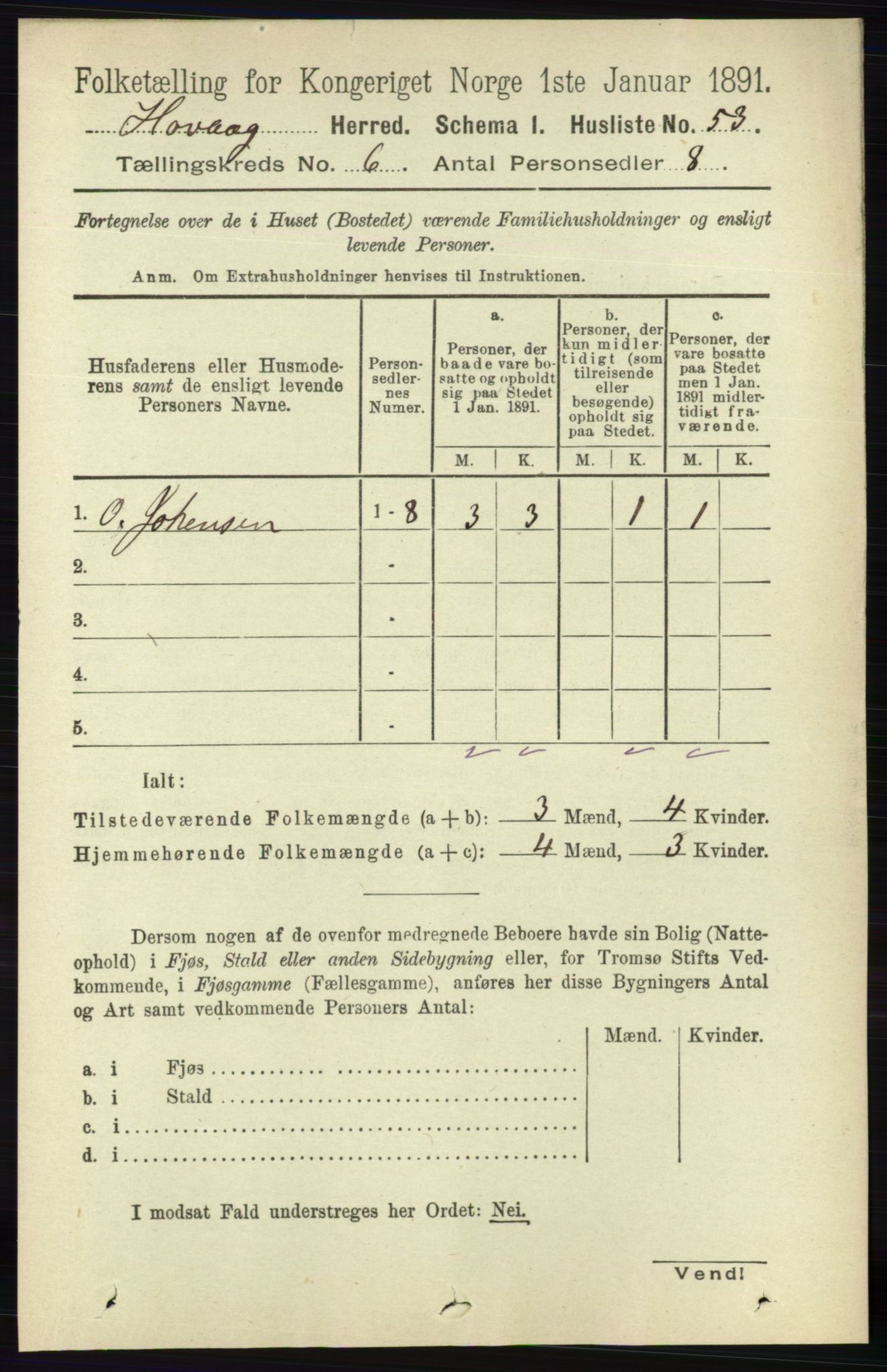 RA, 1891 census for 0927 Høvåg, 1891, p. 2211