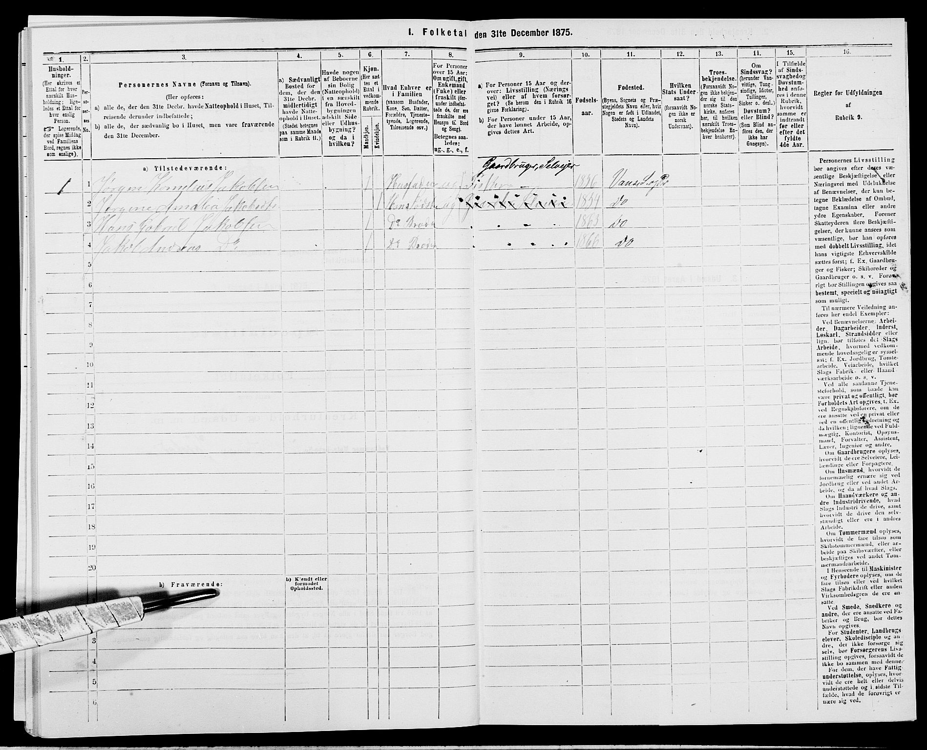 SAK, 1875 census for 1041L Vanse/Vanse og Farsund, 1875, p. 1888