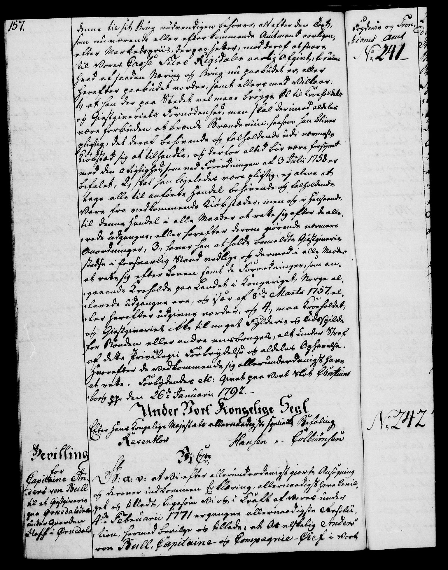 Rentekammeret, Kammerkanselliet, RA/EA-3111/G/Gg/Gga/L0015: Norsk ekspedisjonsprotokoll med register (merket RK 53.15), 1790-1791, p. 157