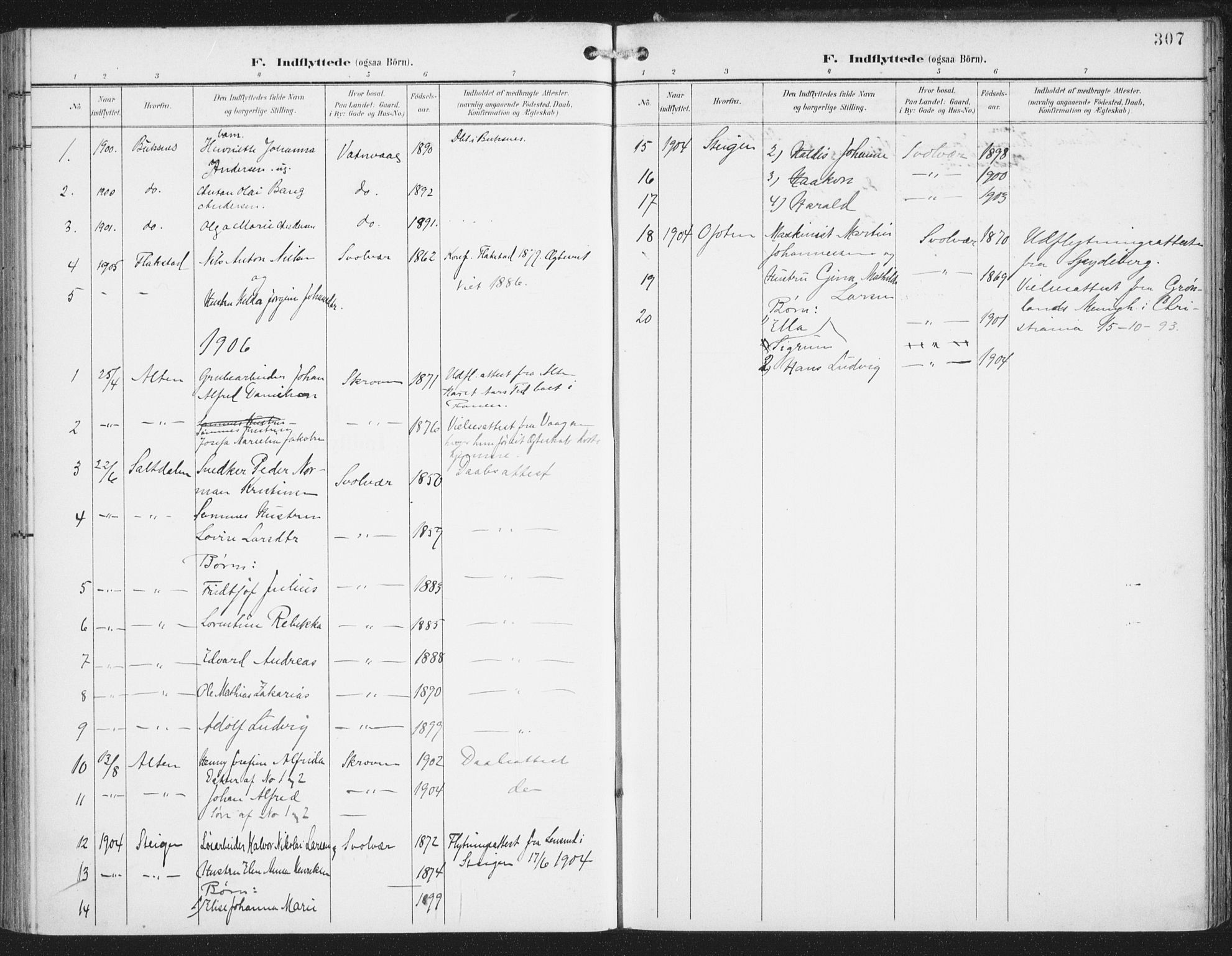 Ministerialprotokoller, klokkerbøker og fødselsregistre - Nordland, AV/SAT-A-1459/874/L1062: Parish register (official) no. 874A06, 1899-1907, p. 307