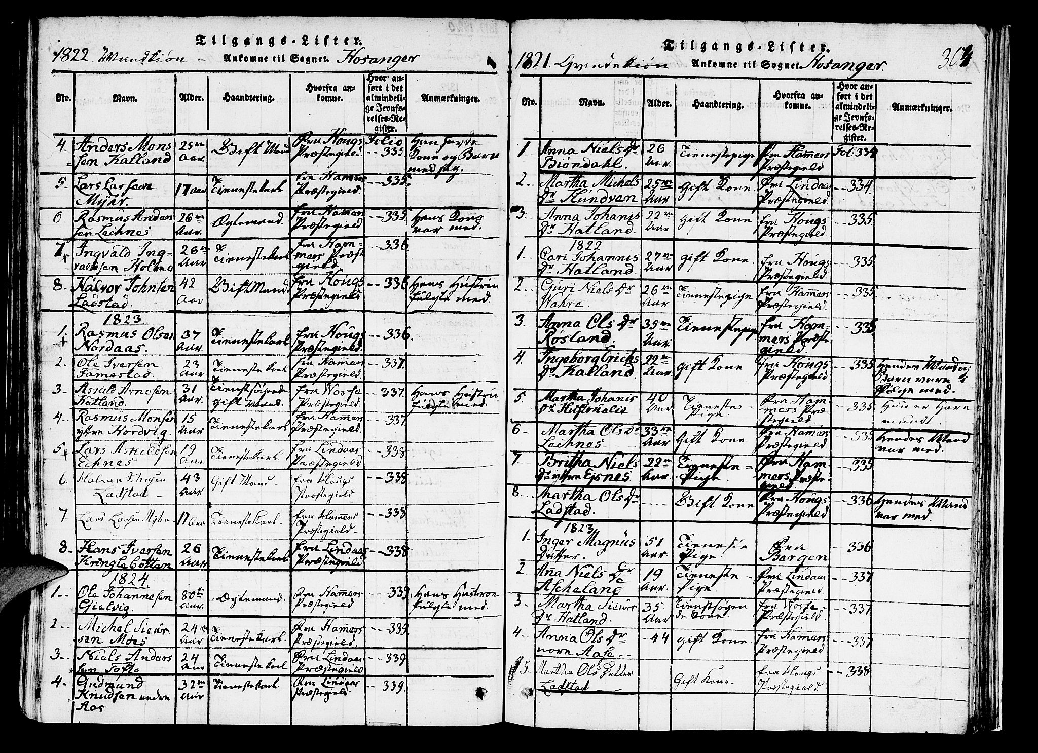 Hosanger sokneprestembete, SAB/A-75801/H/Haa: Parish register (official) no. A 5, 1815-1824, p. 304