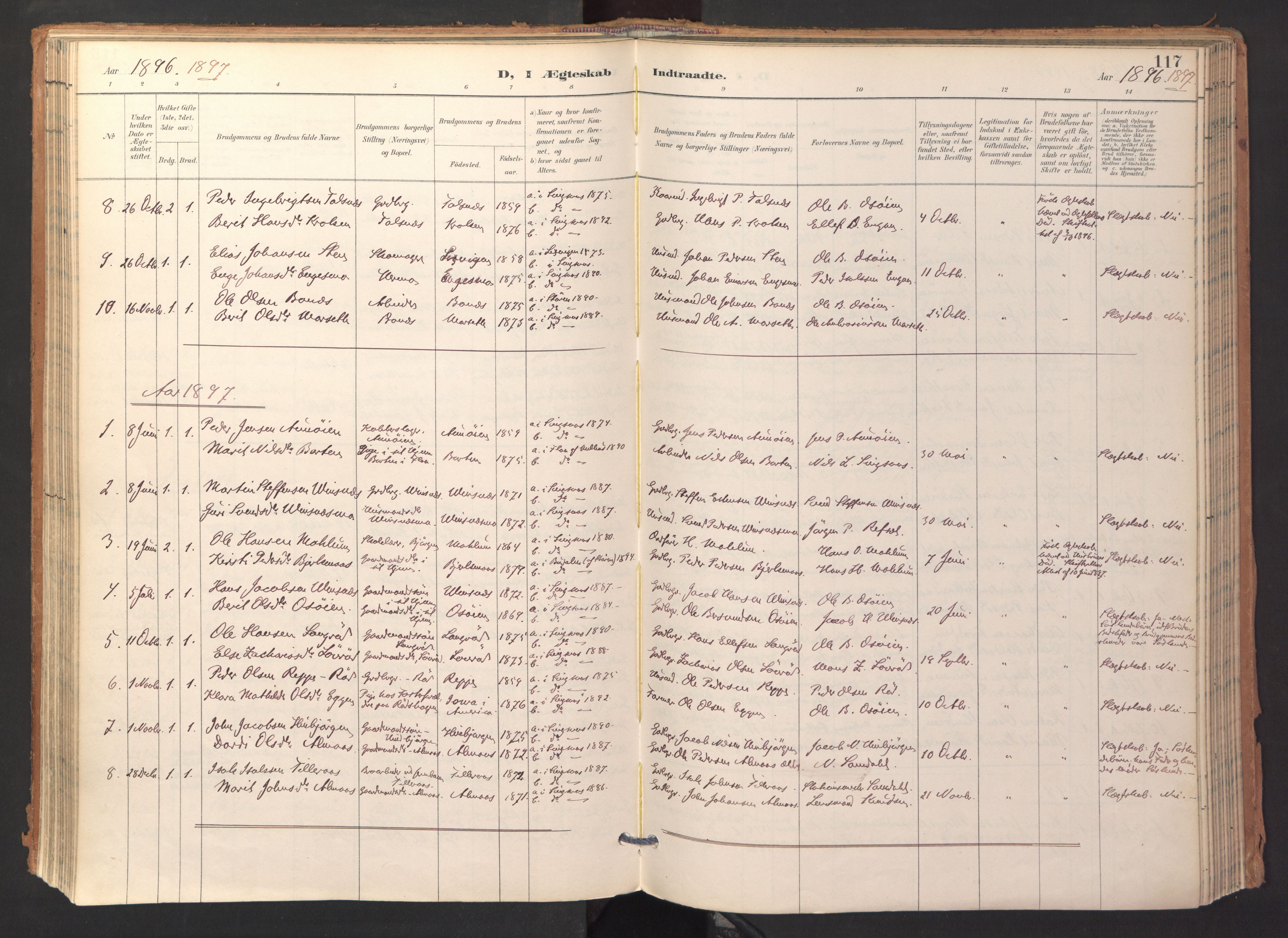 Ministerialprotokoller, klokkerbøker og fødselsregistre - Sør-Trøndelag, SAT/A-1456/688/L1025: Parish register (official) no. 688A02, 1891-1909, p. 117