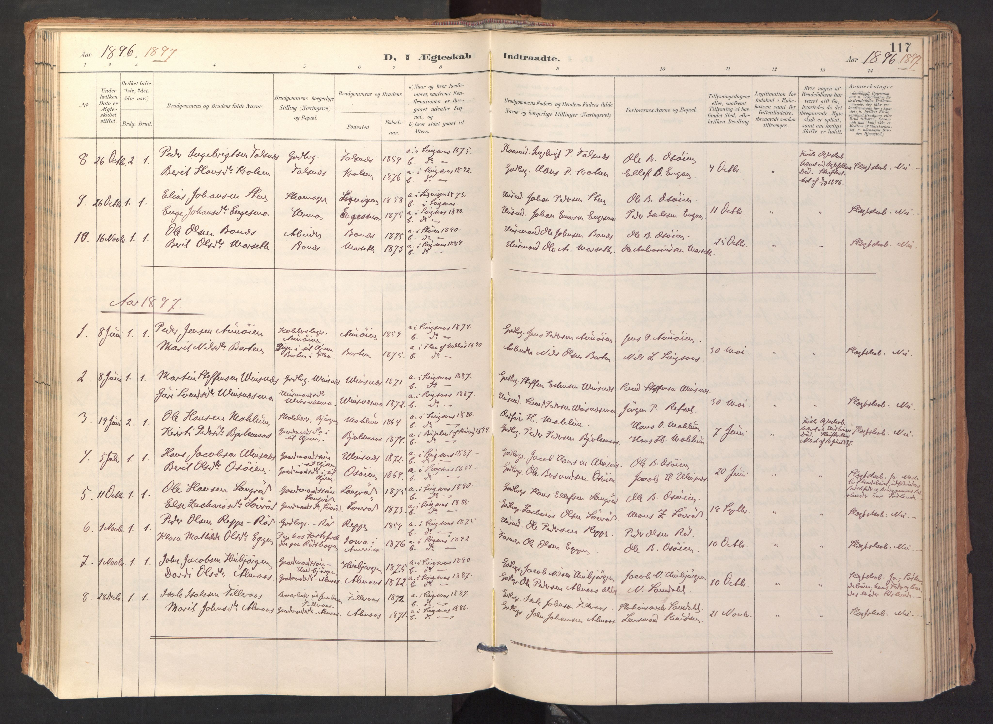 Ministerialprotokoller, klokkerbøker og fødselsregistre - Sør-Trøndelag, AV/SAT-A-1456/688/L1025: Parish register (official) no. 688A02, 1891-1909, p. 117