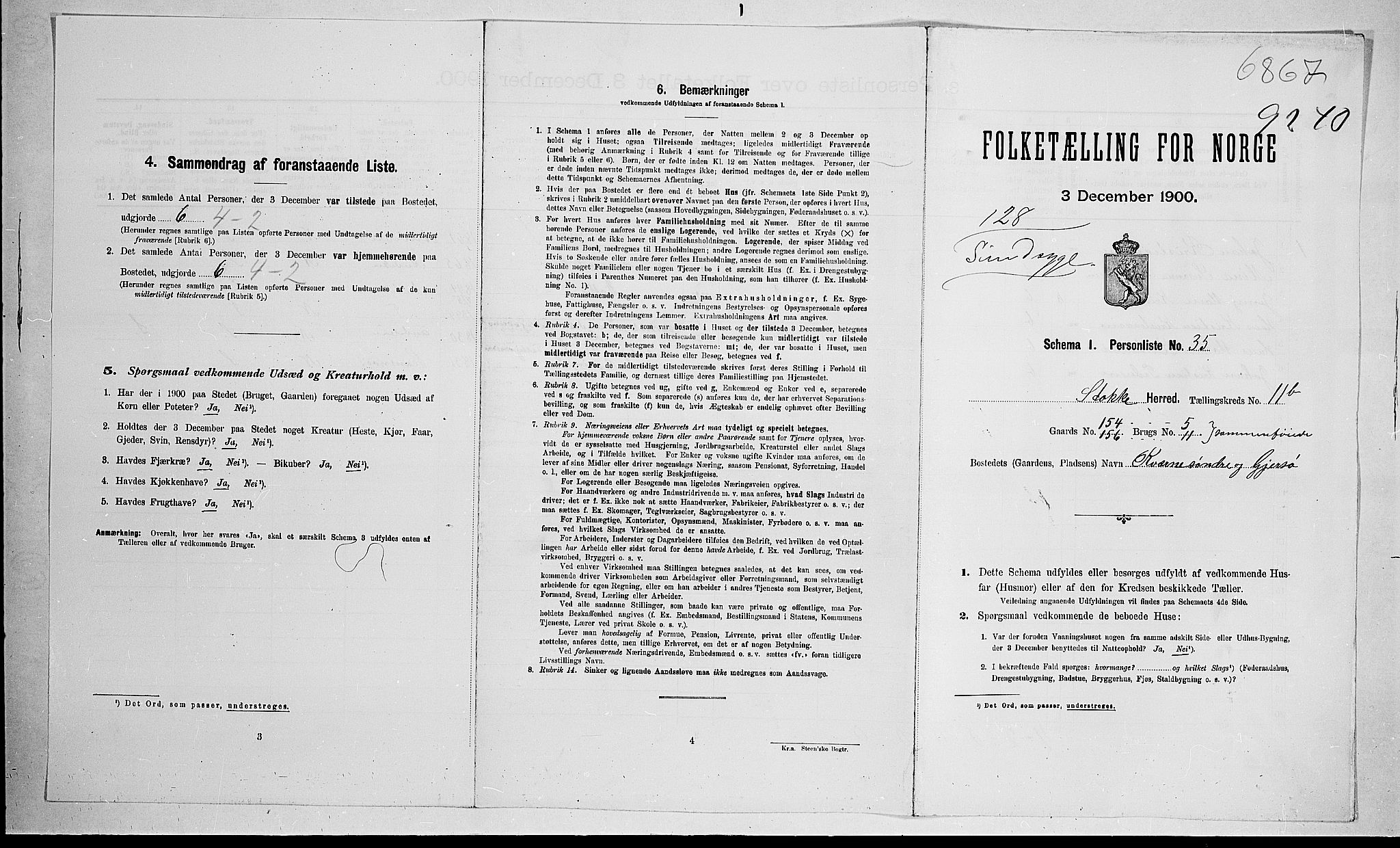 RA, 1900 census for Stokke, 1900, p. 133