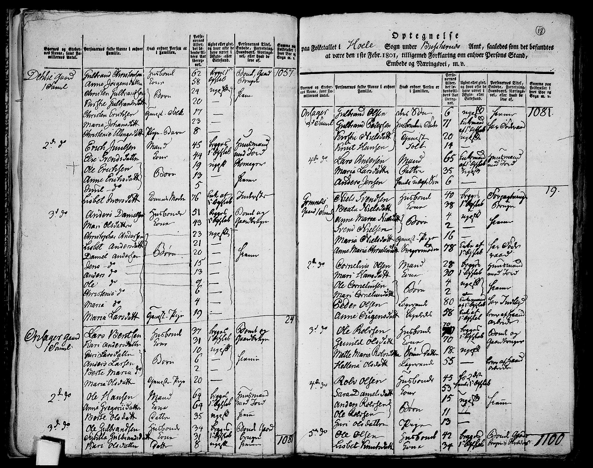 RA, 1801 census for 0612P Hole, 1801, p. 17b-18a