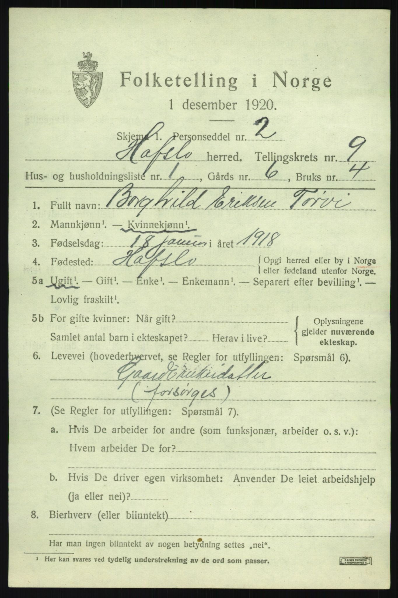 SAB, 1920 census for Hafslo, 1920, p. 6322