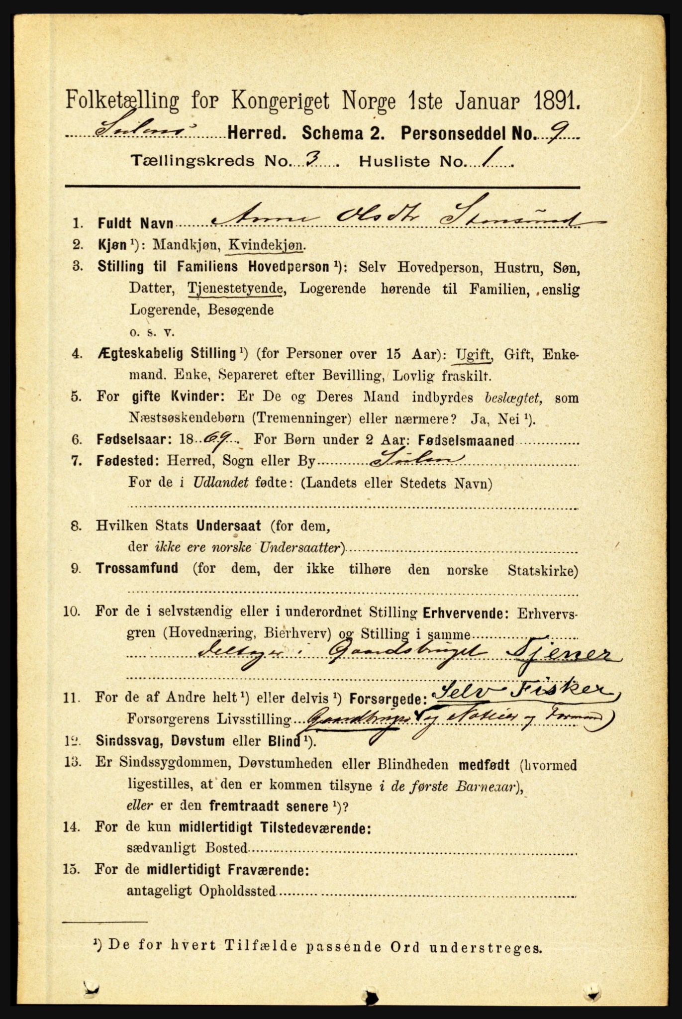 RA, 1891 census for 1412 Solund, 1891, p. 1156