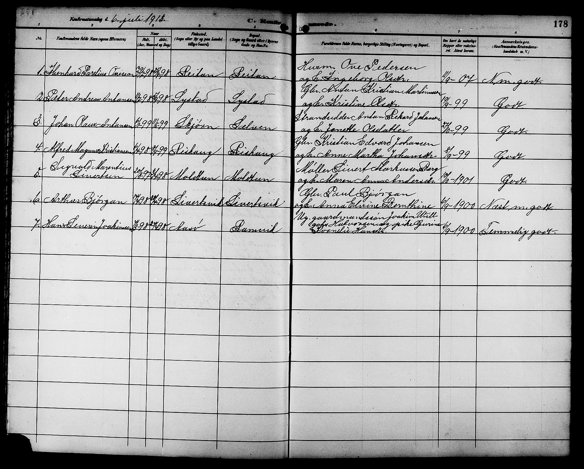 Ministerialprotokoller, klokkerbøker og fødselsregistre - Sør-Trøndelag, SAT/A-1456/662/L0757: Parish register (copy) no. 662C02, 1892-1918, p. 178