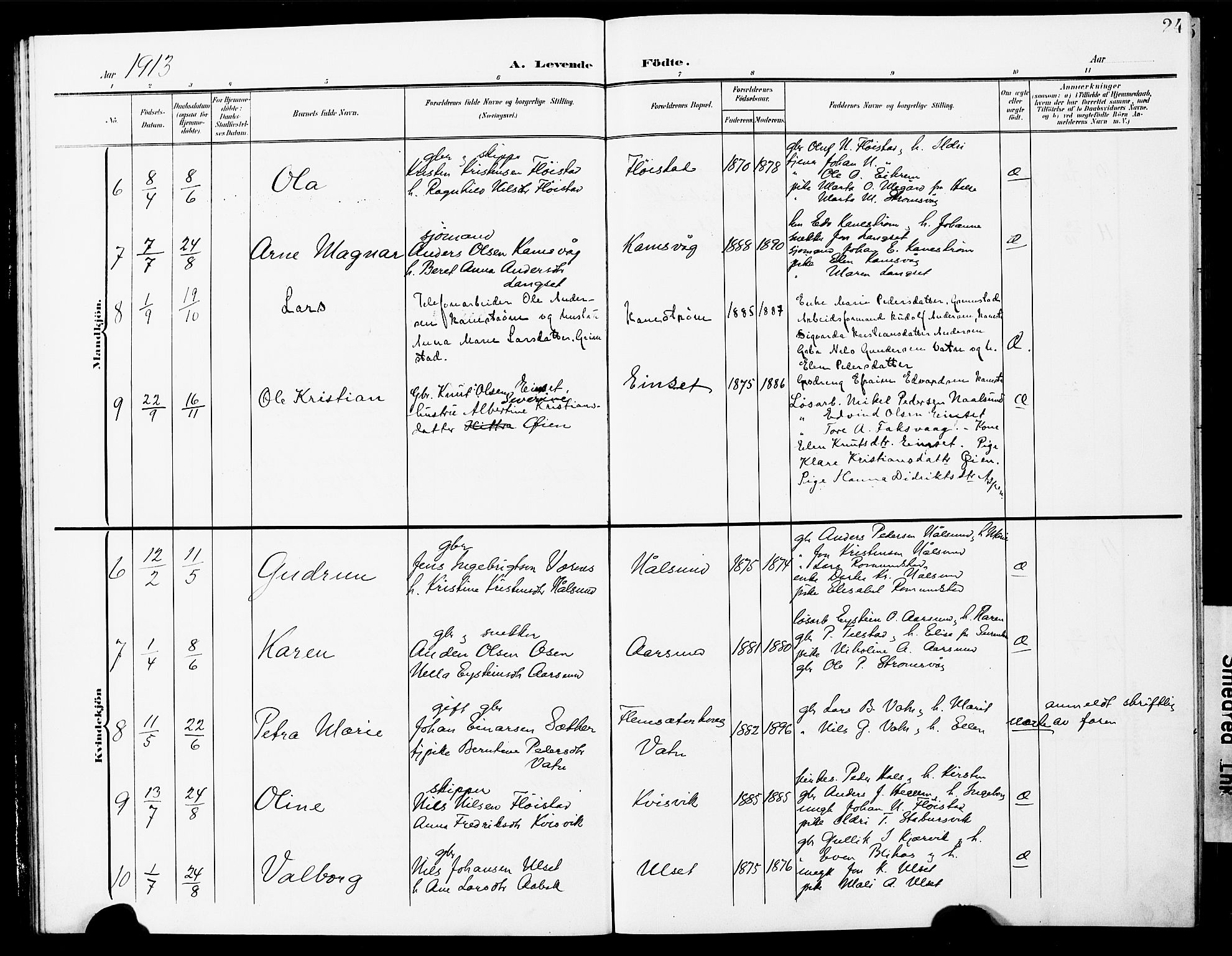 Ministerialprotokoller, klokkerbøker og fødselsregistre - Møre og Romsdal, AV/SAT-A-1454/587/L1001: Parish register (copy) no. 587C01, 1906-1927, p. 24