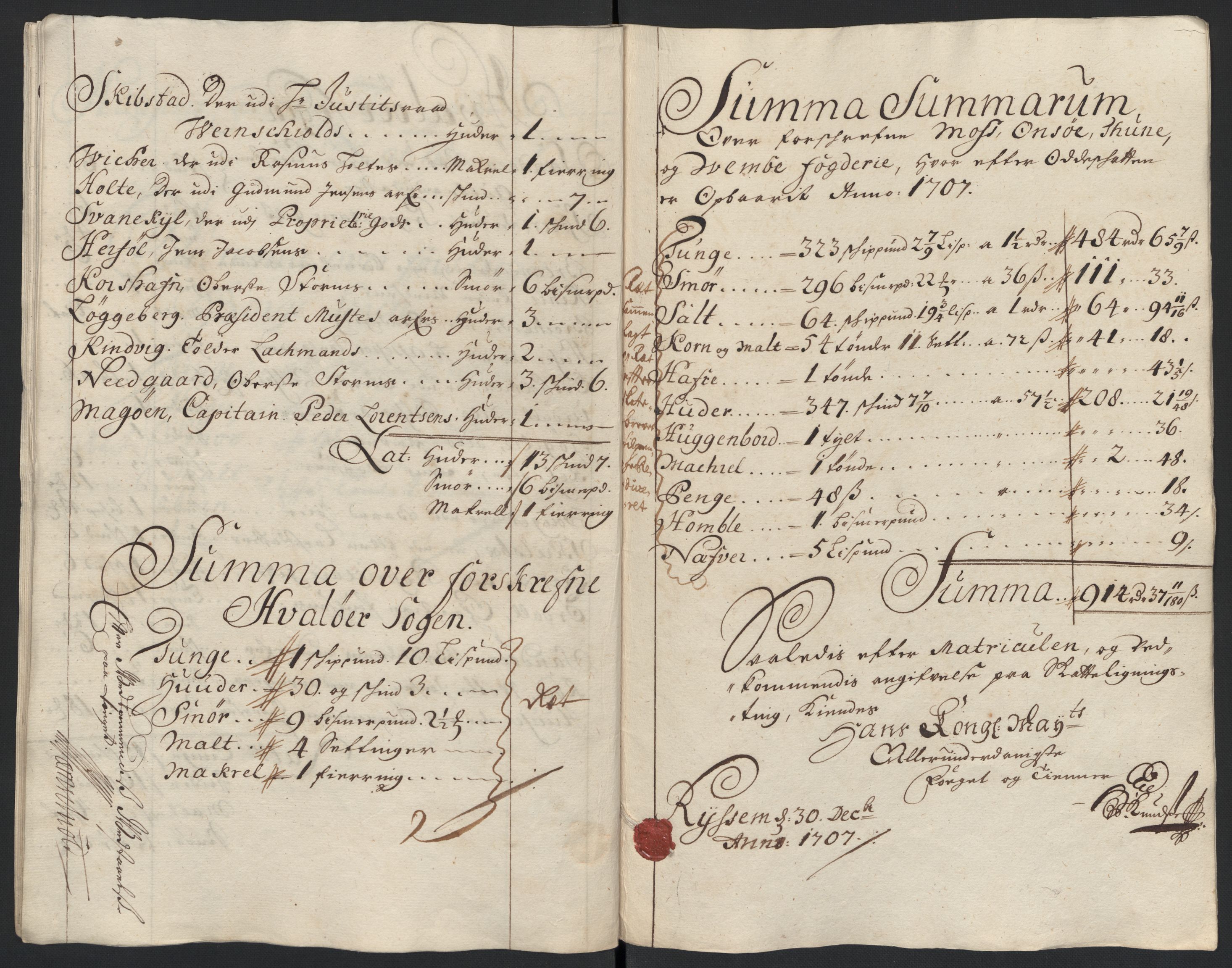 Rentekammeret inntil 1814, Reviderte regnskaper, Fogderegnskap, AV/RA-EA-4092/R04/L0134: Fogderegnskap Moss, Onsøy, Tune, Veme og Åbygge, 1707-1708, p. 60