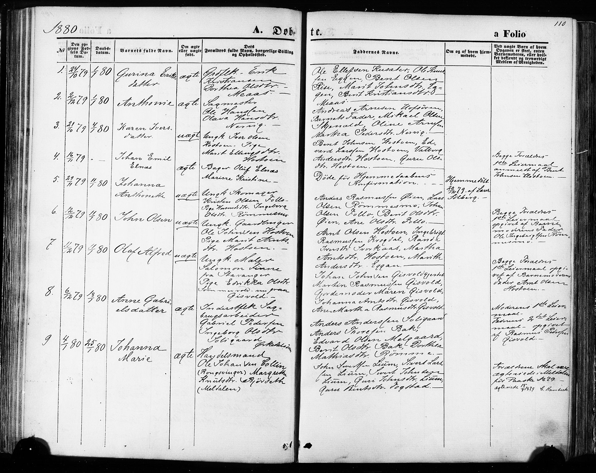 Ministerialprotokoller, klokkerbøker og fødselsregistre - Sør-Trøndelag, SAT/A-1456/668/L0807: Parish register (official) no. 668A07, 1870-1880, p. 110