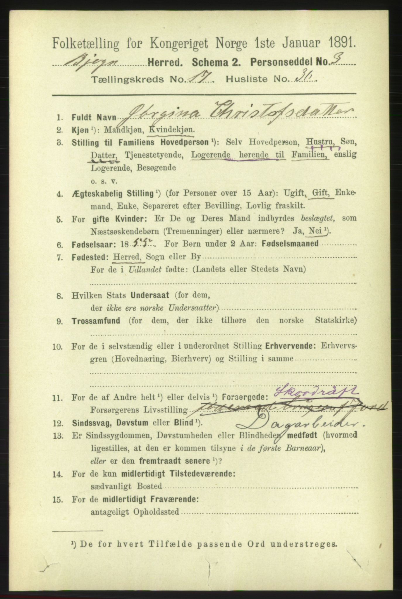 RA, 1891 census for 1627 Bjugn, 1891, p. 4896