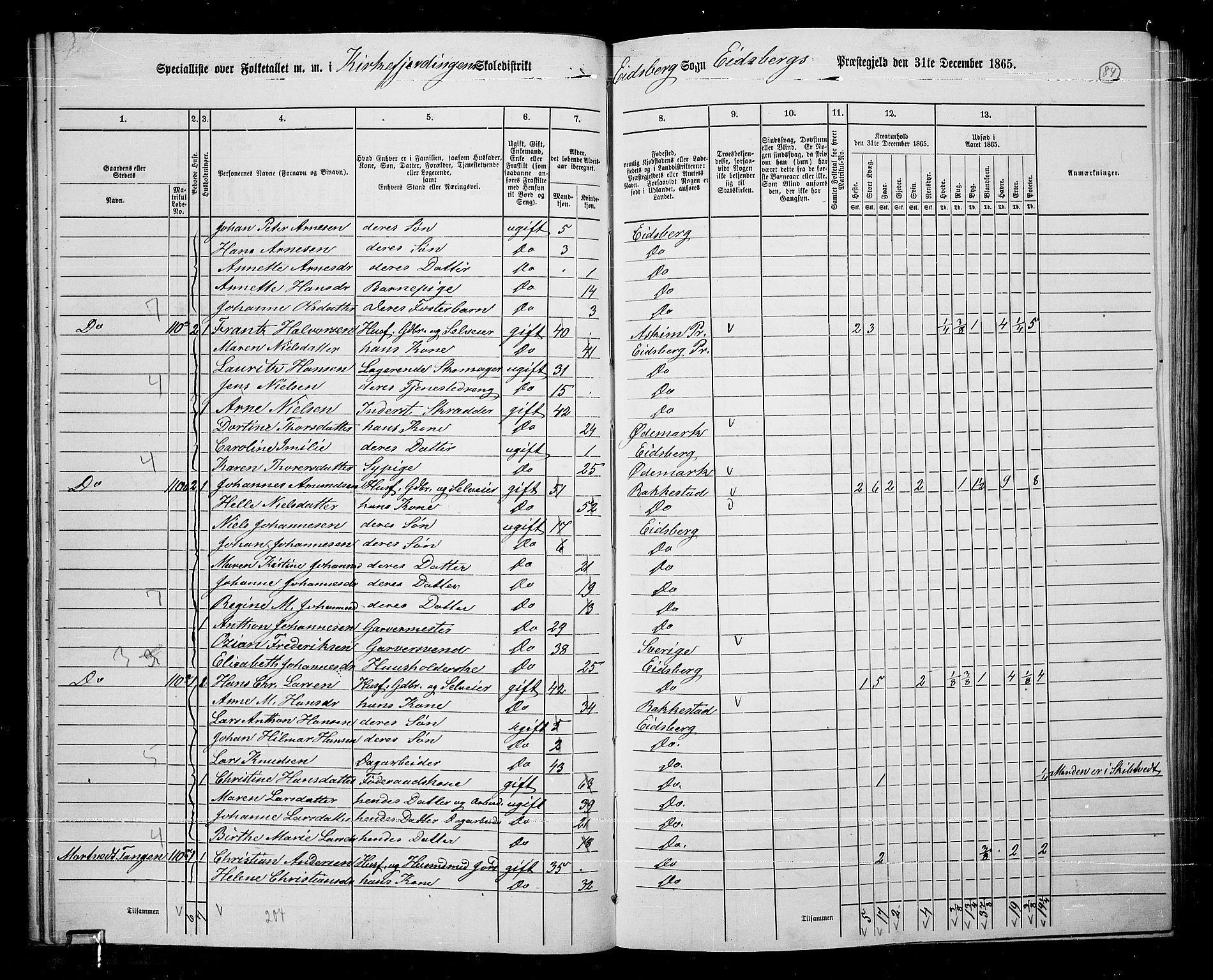 RA, 1865 census for Eidsberg, 1865, p. 73