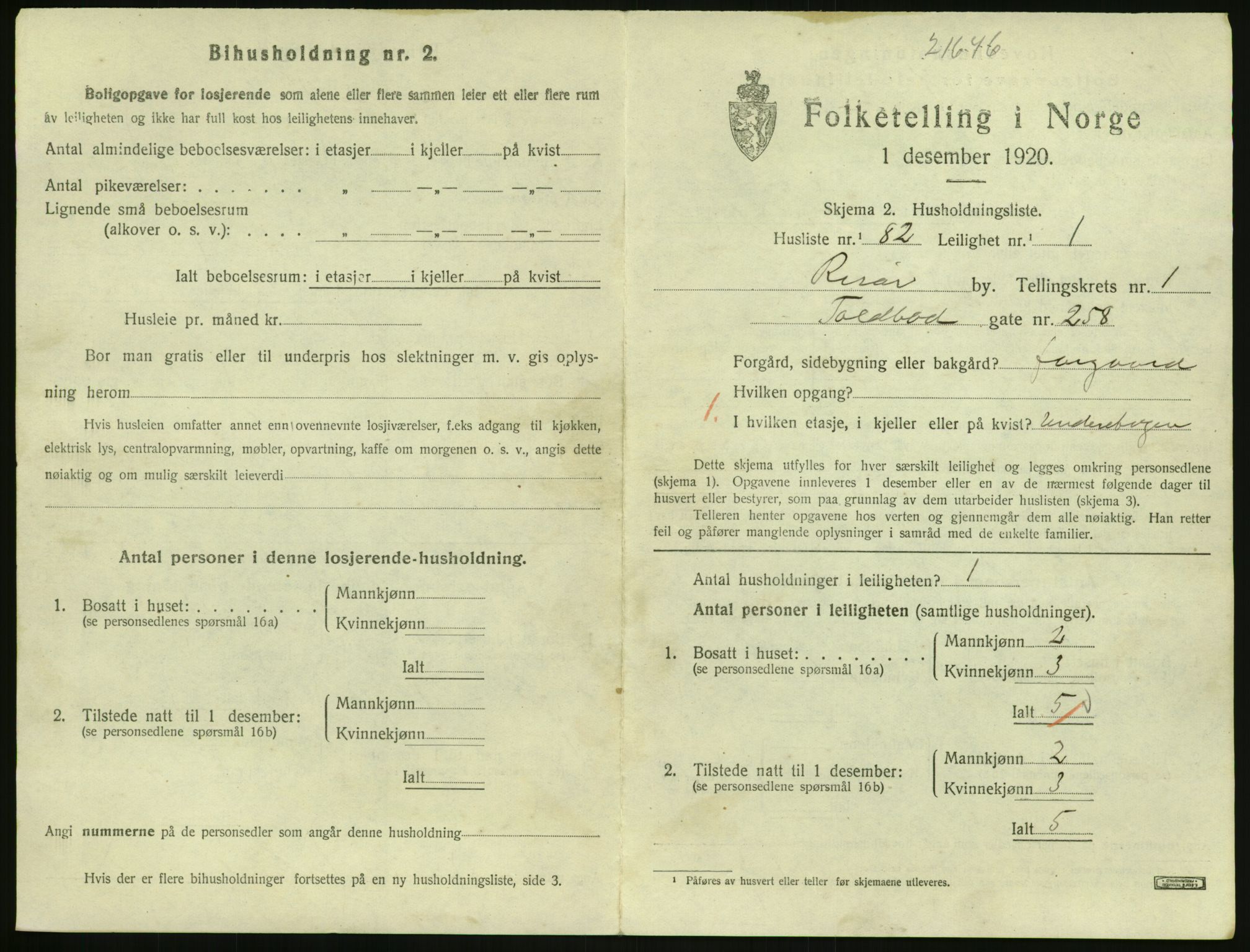 SAK, 1920 census for Risør, 1920, p. 1541