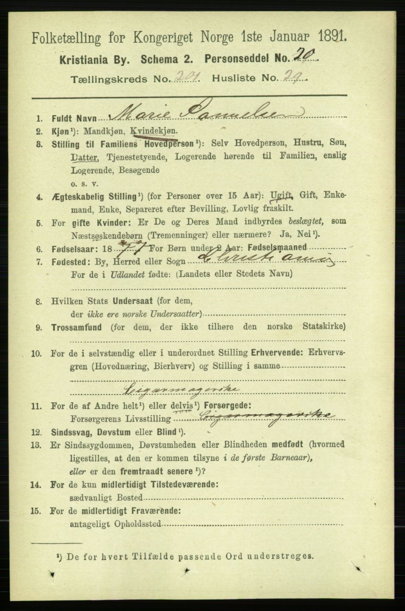RA, 1891 census for 0301 Kristiania, 1891, p. 121436