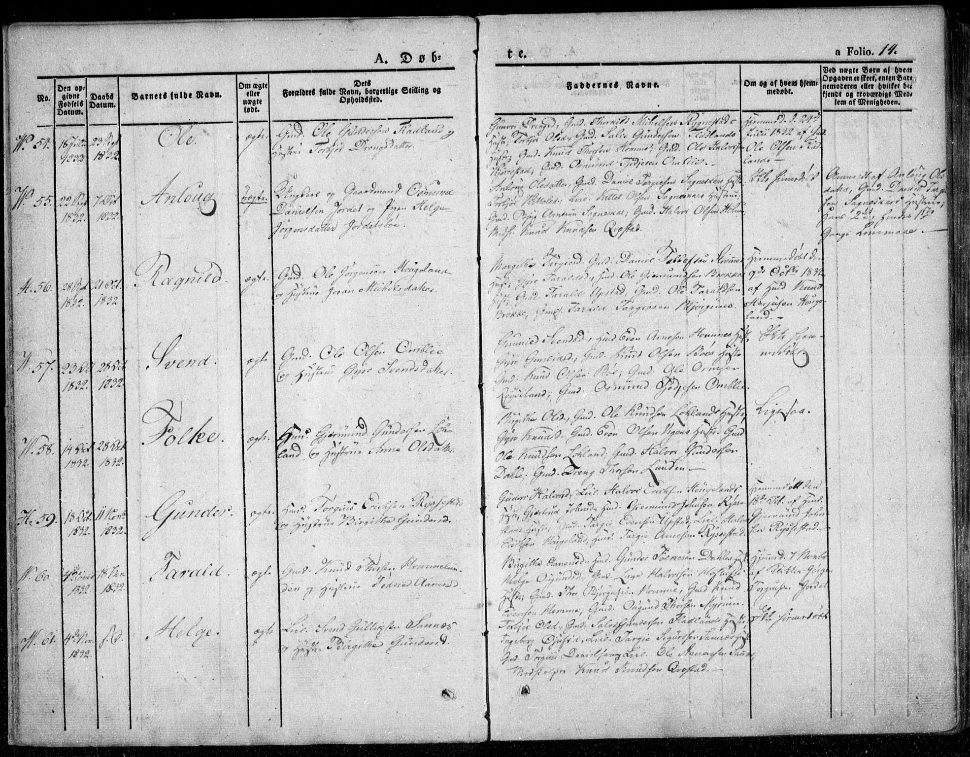 Valle sokneprestkontor, SAK/1111-0044/F/Fa/Fac/L0006: Parish register (official) no. A 6, 1831-1853, p. 14