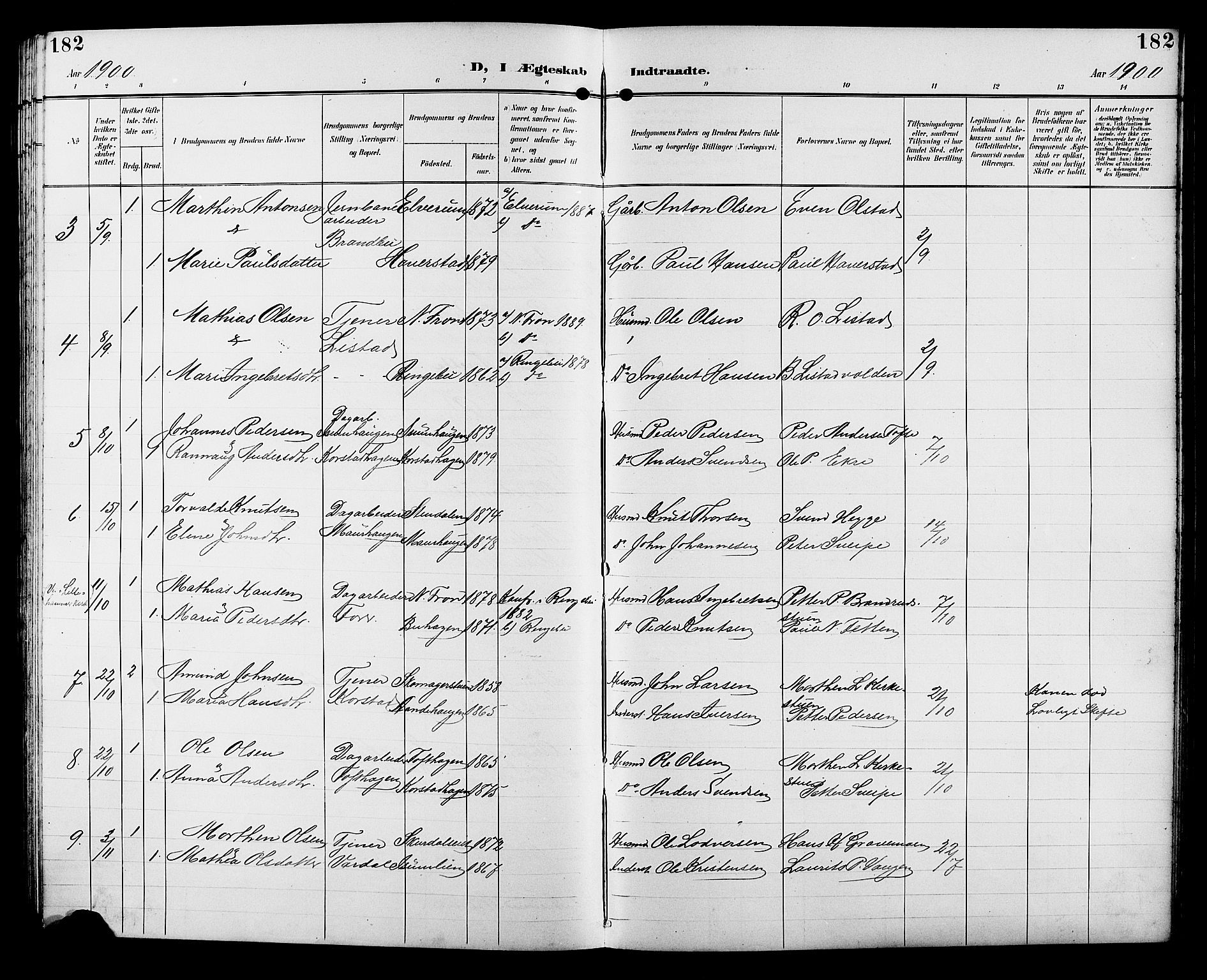 Sør-Fron prestekontor, AV/SAH-PREST-010/H/Ha/Hab/L0004: Parish register (copy) no. 4, 1896-1911, p. 182