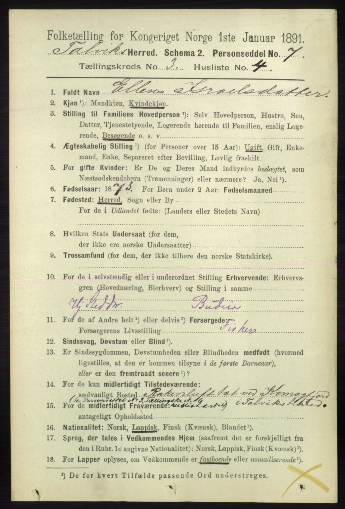 RA, 1891 census for 2013 Talvik, 1891, p. 743