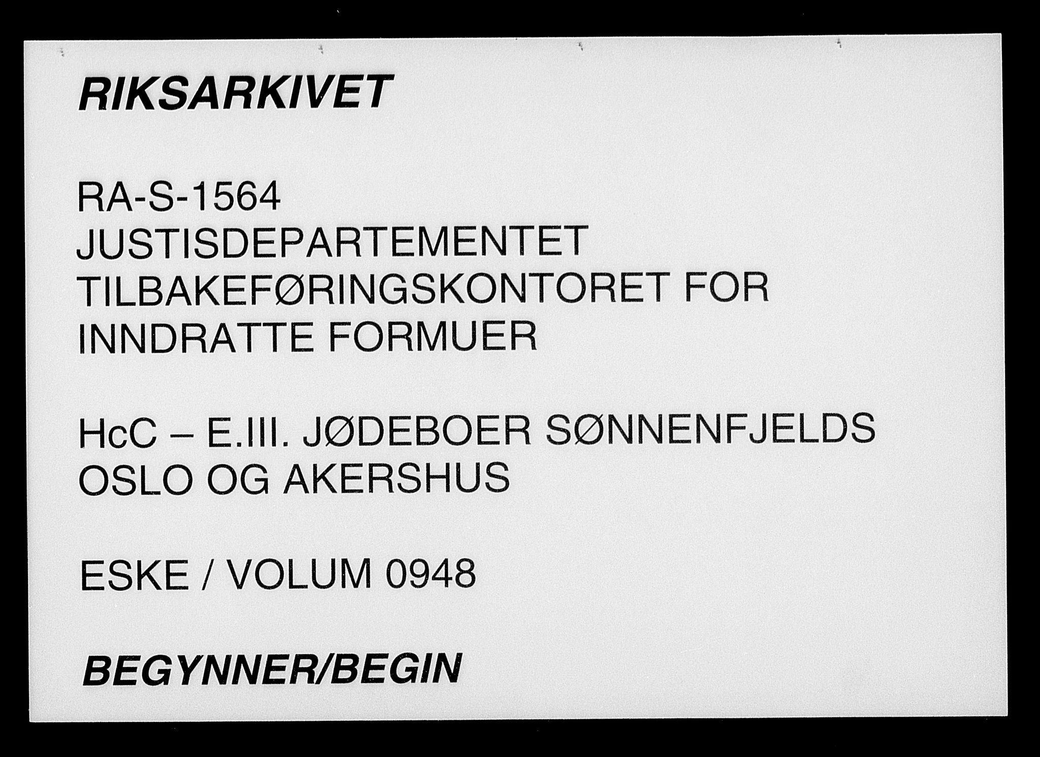 Justisdepartementet, Tilbakeføringskontoret for inndratte formuer, AV/RA-S-1564/H/Hc/Hcc/L0948: --, 1945-1947, p. 1