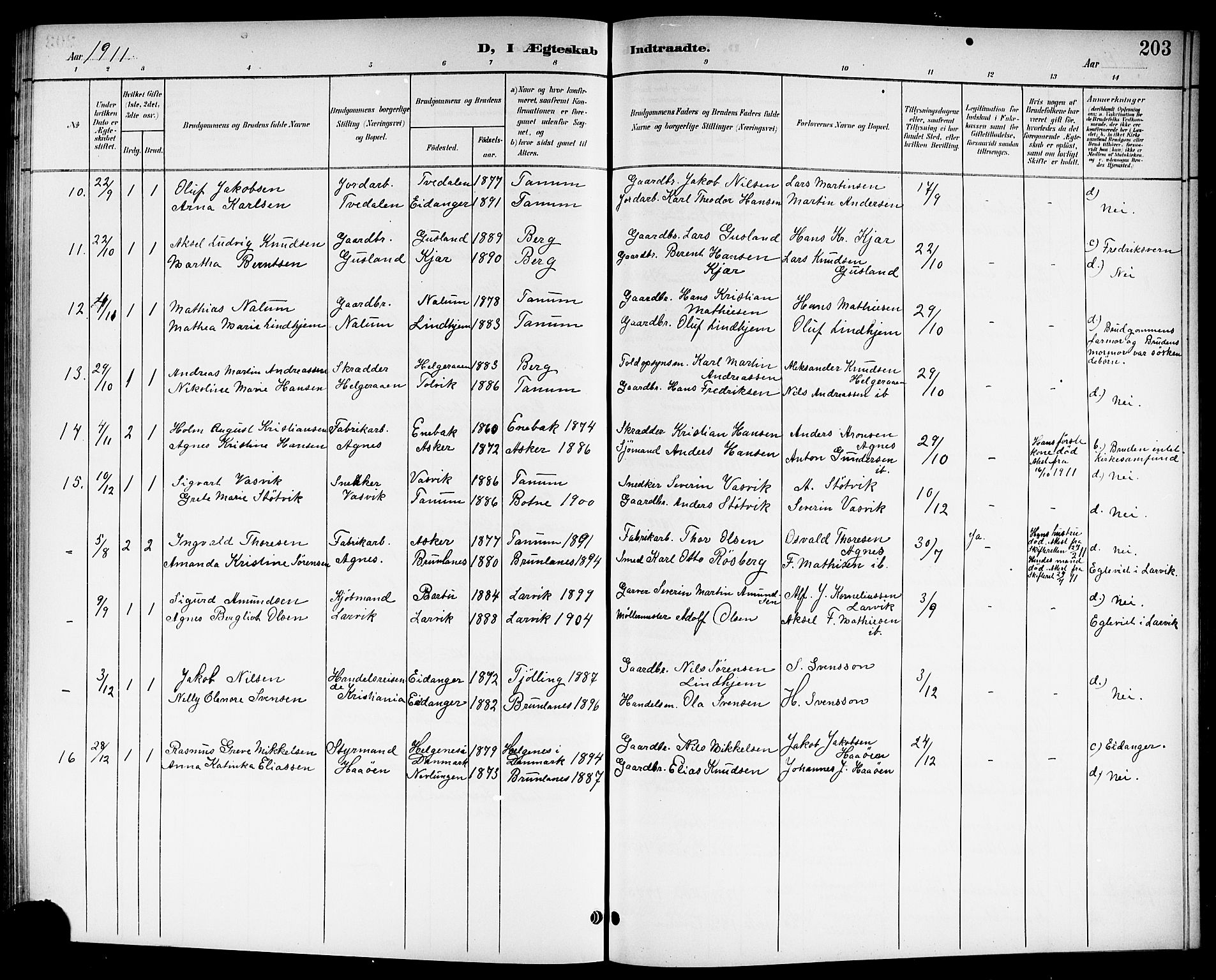 Brunlanes kirkebøker, AV/SAKO-A-342/G/Ga/L0004: Parish register (copy) no. I 4, 1898-1921, p. 203