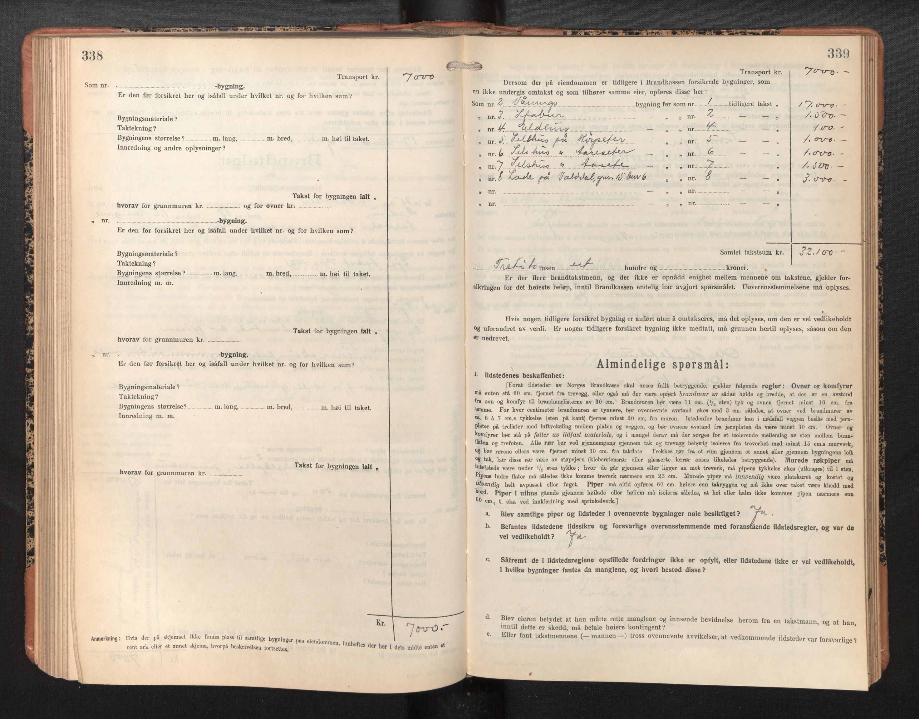 Lensmannen i Årdal, AV/SAB-A-30501/0012/L0010: Branntakstprotokoll, skjematakst, 1926-1939, p. 338-339